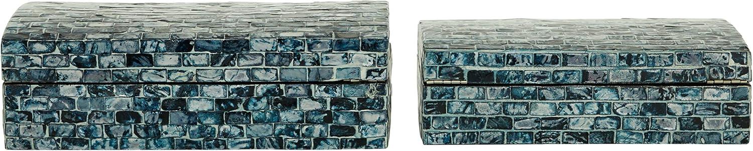 DecMode Handmade Blue Wood Decorative Box with Hinged Lid, 2 Count