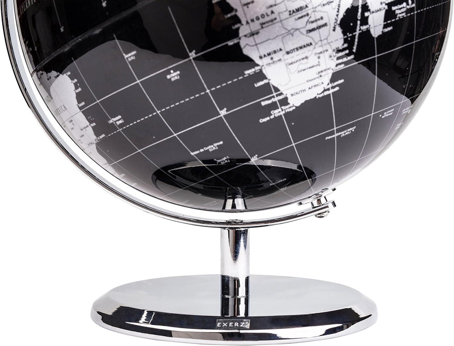 ANNOVA Metallic World Globe Black – Educational/Geographic/Modern Desktop Decoration - Stainless Steel Arc and Base/Earth World - Metallic Black - for School, Home, and Office (8-Inch)