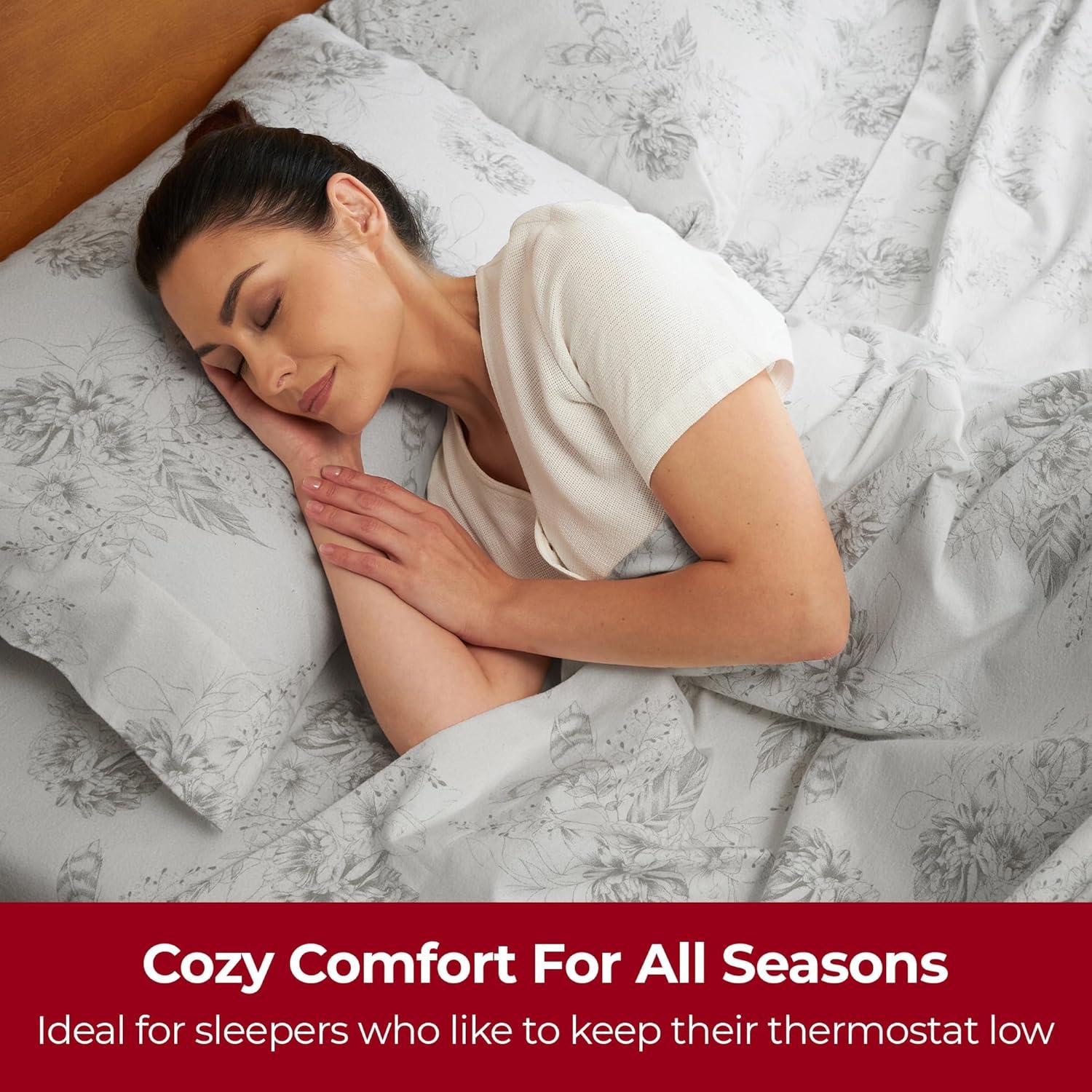 Queen Organic Cotton Flannel Deep Pocket Floral Feathers Sheet Set