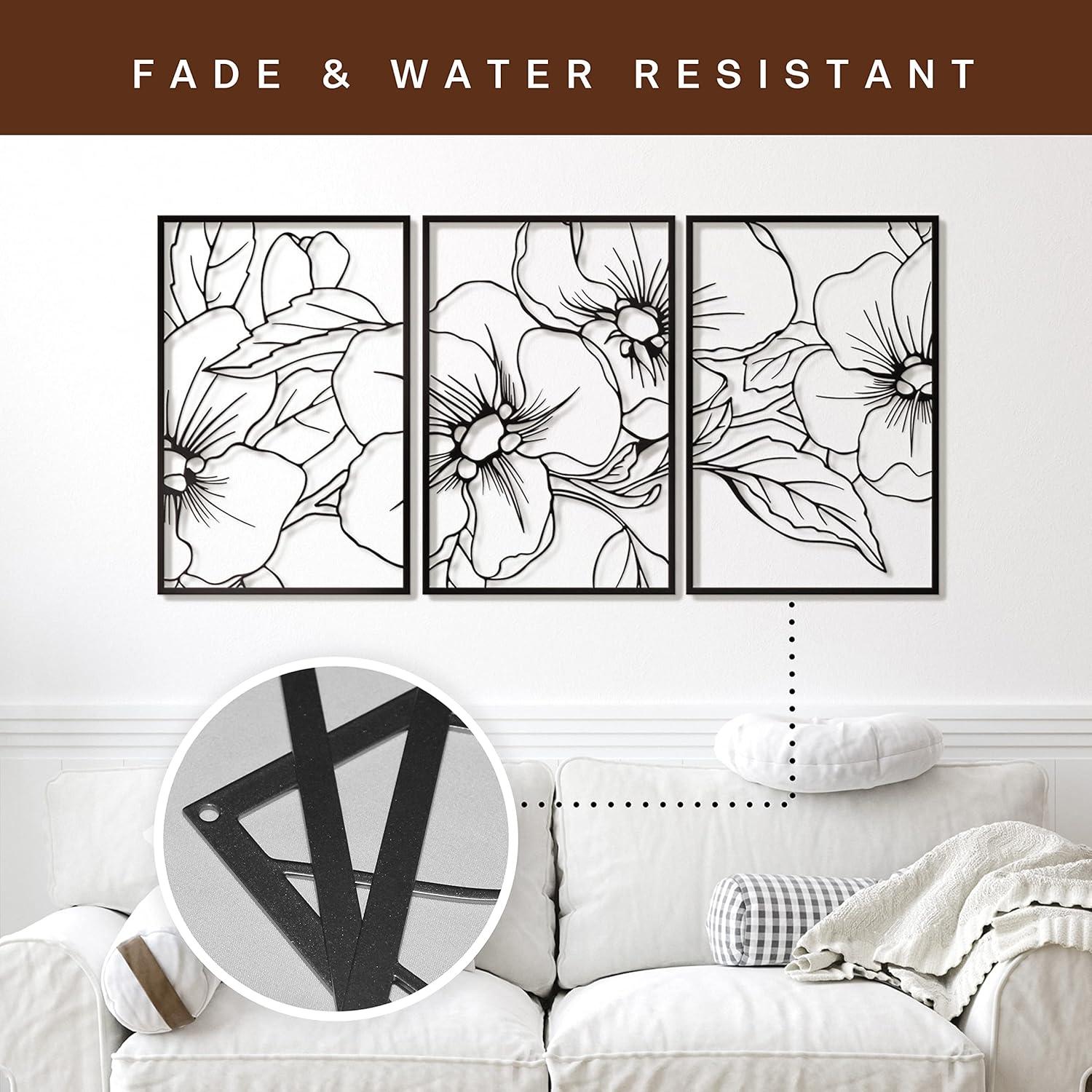 Black Metal Floral Abstract Wall Art Set of 3