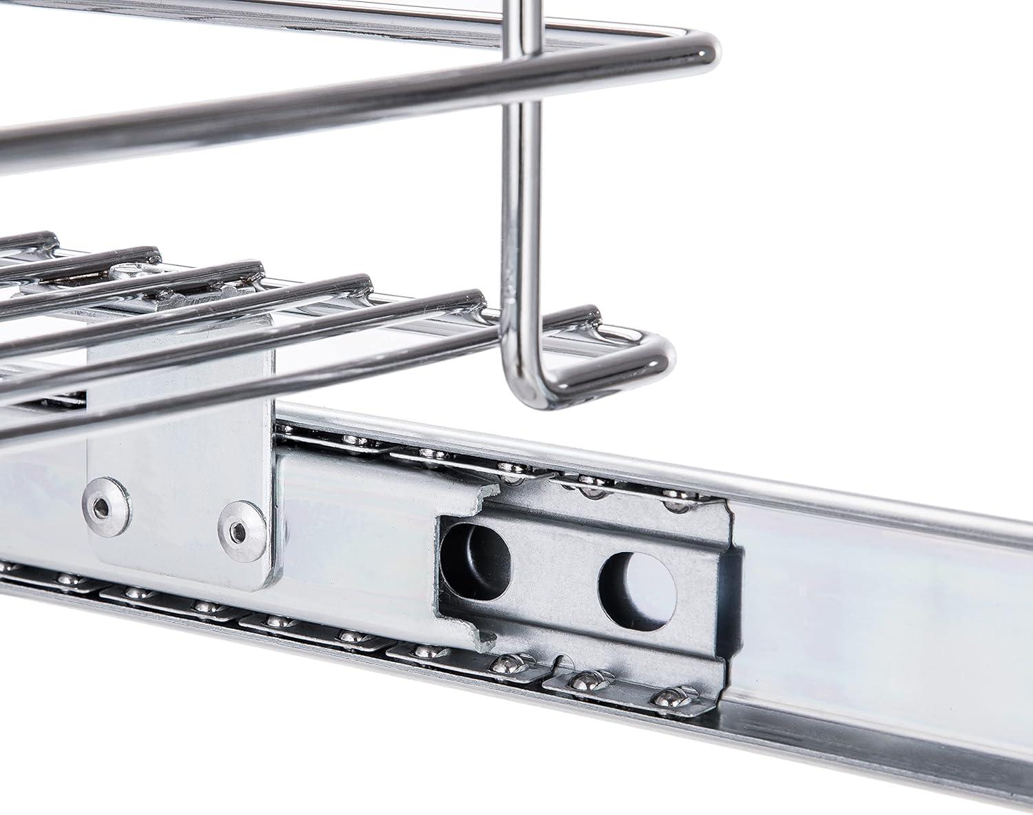 Home Zone Living 11” Width x 20” Depth 2 Shelves Pull Out Storage Organizer, Silver