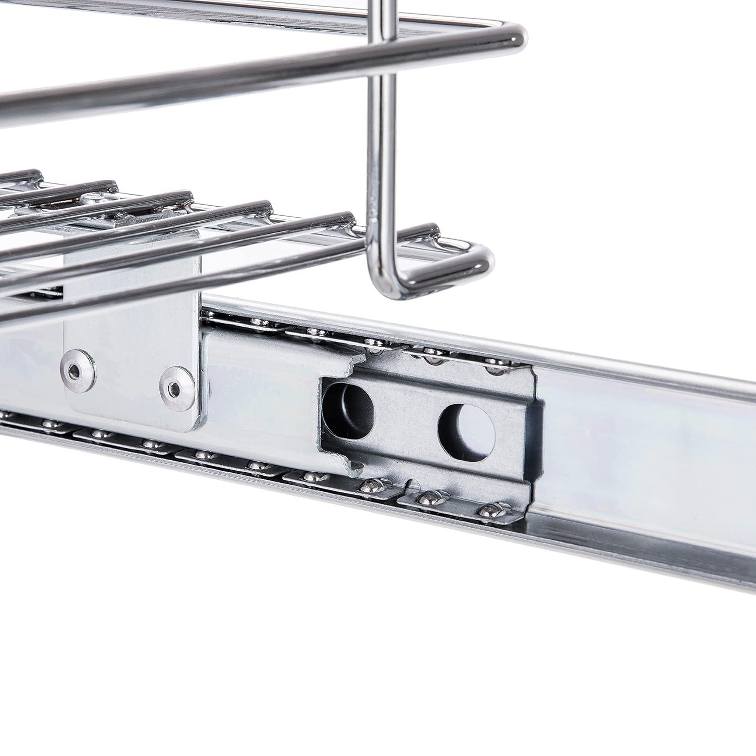 Home Zone Living 11” Width x 20” Depth 2 Shelves Pull Out Storage Organizer, Silver