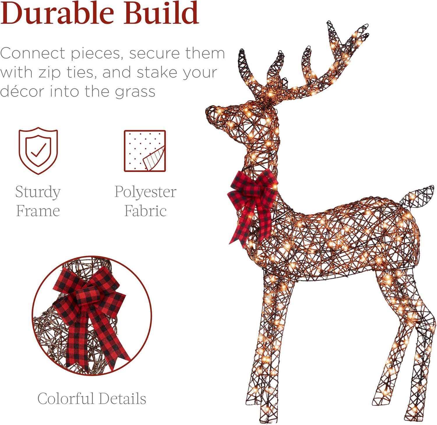 Best Choice Products 3-Piece Rattan Deer Set, Lighted Christmas Outdoor Decoration w/ 360 Lights, Stakes - Rattan