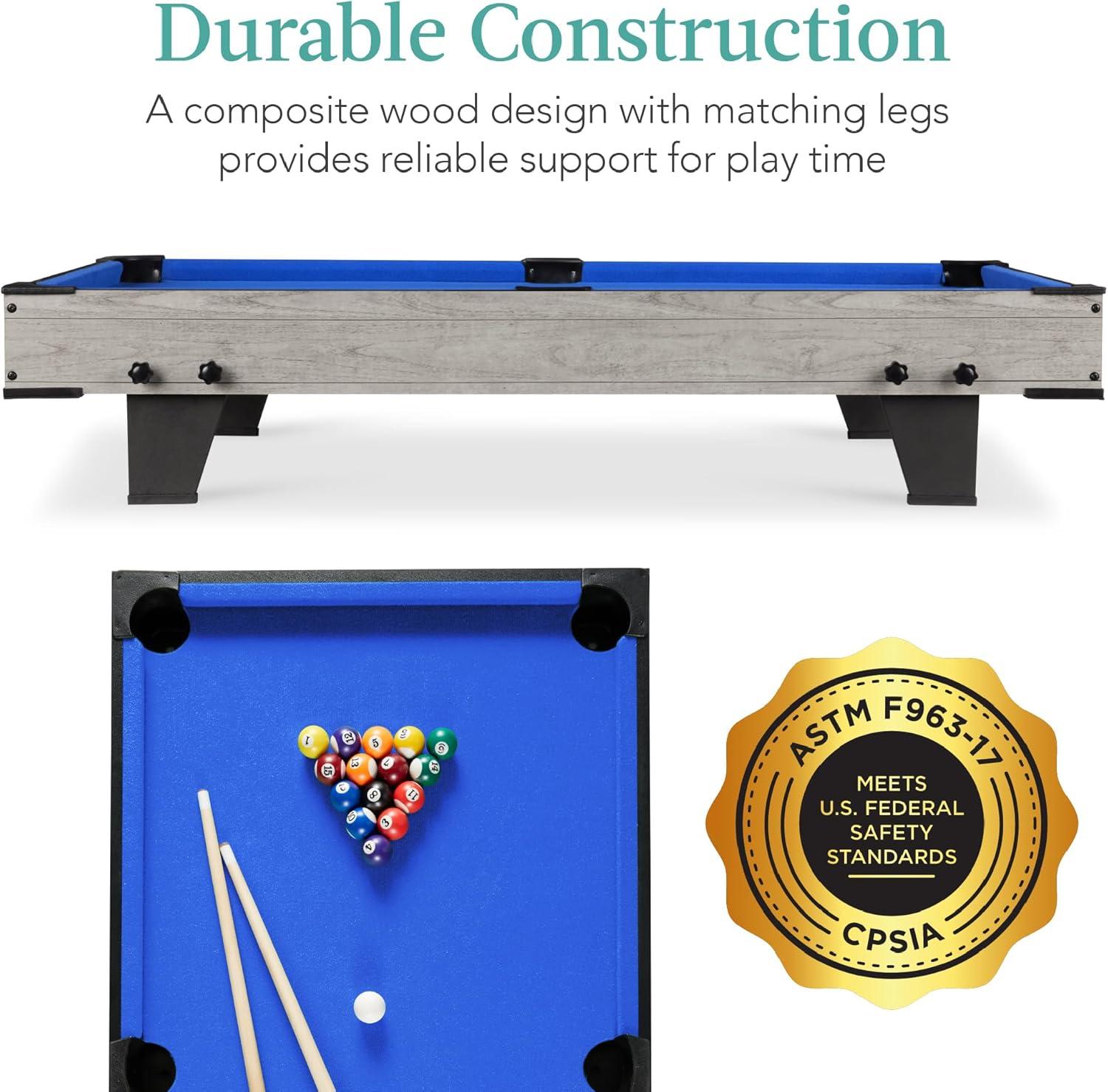 Best Choice Products 40in Tabletop Billiard Table, Pool Game Table w/ 2 Cue Sticks, Ball Set, Storage Bag - Gray