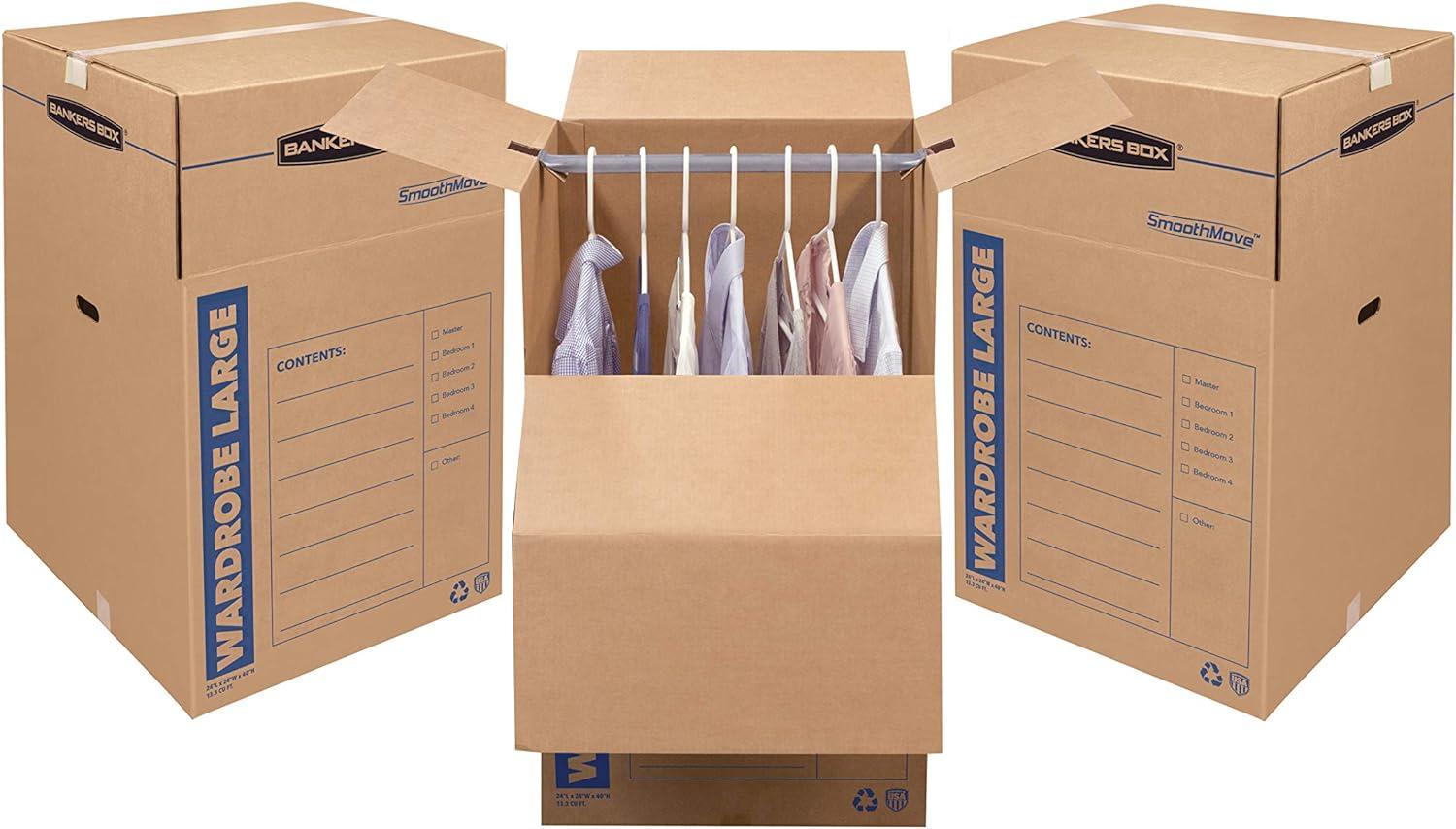 Bankers Box 3pk SmoothMove Tall Wardrobe Moving Boxes 24" x 24" x 40" - Fellowes