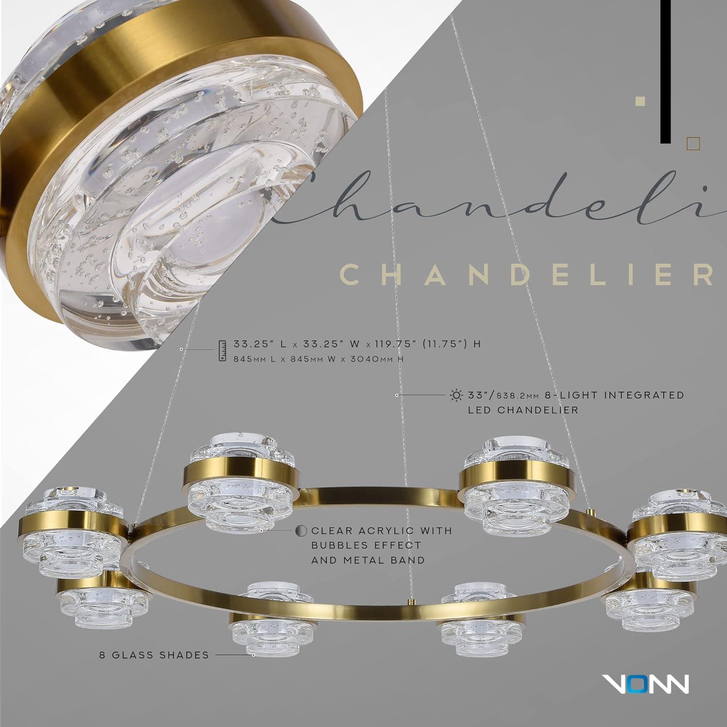 Milano 33-In Ring 8-Light Height Adjustable ETL Certified Integrated LED Circular Chandelier