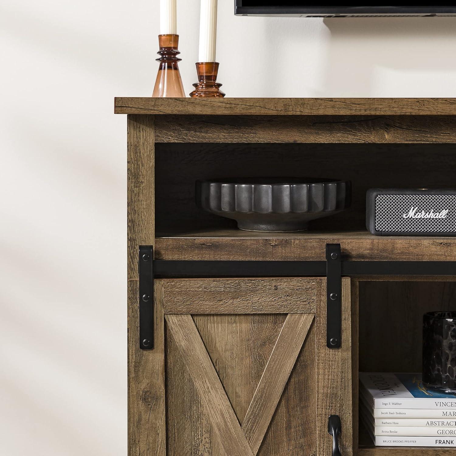 Walker Edison Farmhouse Barn Door TV Stand for TVs up to 58", Reclaimed Barnwood