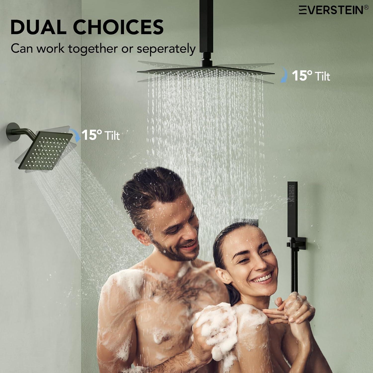 Thermostatic Shower Faucet 12" High-Pressure Dual Showerheads with Rough-In Valve