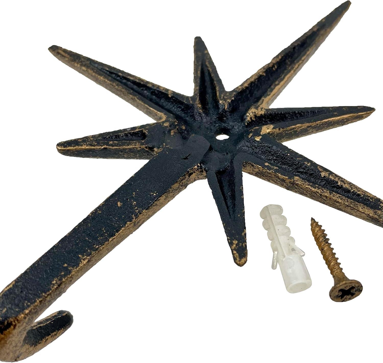 Zeckos Set of 3 Gold Finish Cast Iron Atomic Starburst Wall Hooks - Gold - Size 6.75 inch