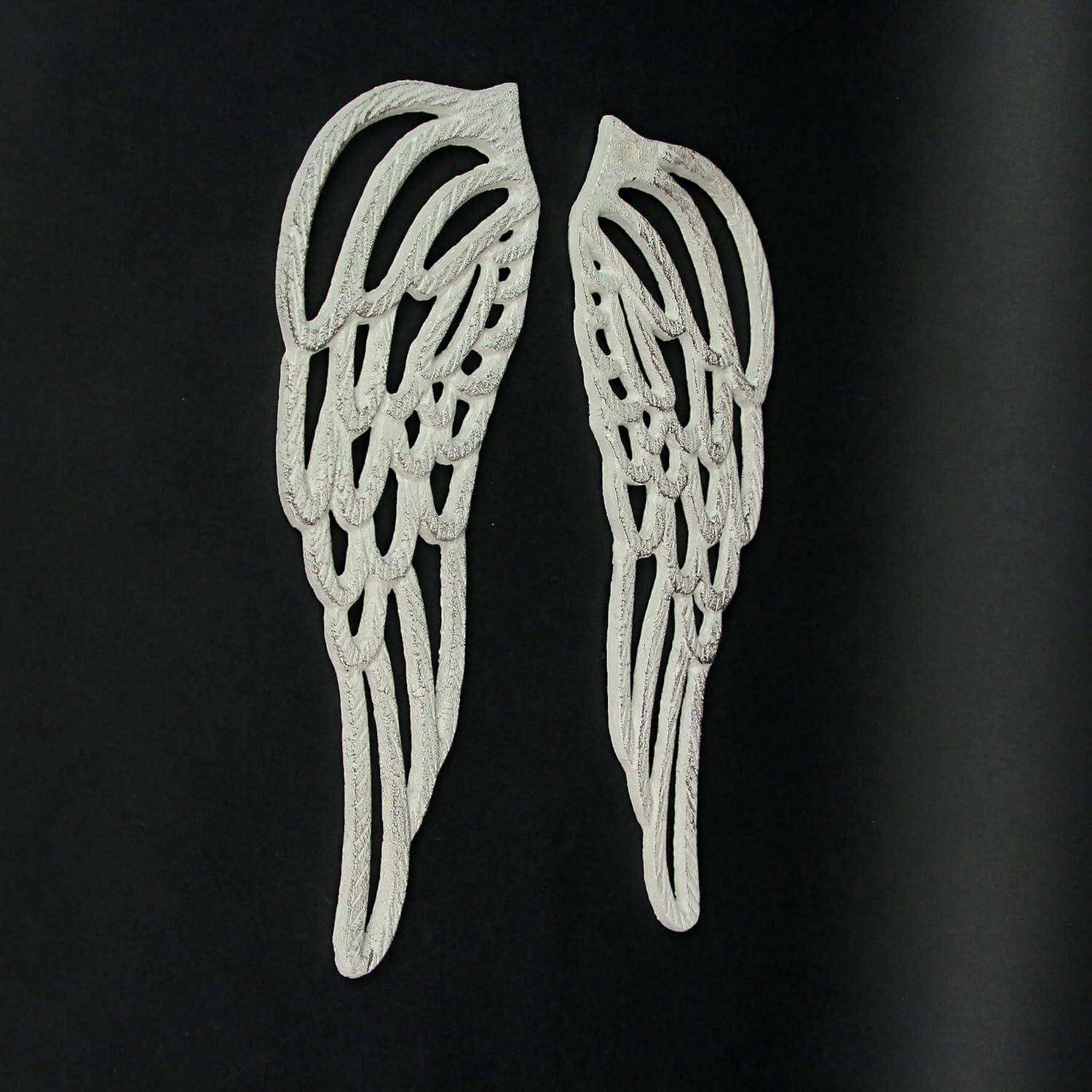 Zeckos Cast Iron Angel Wings Wall Sculpture White Set of Two