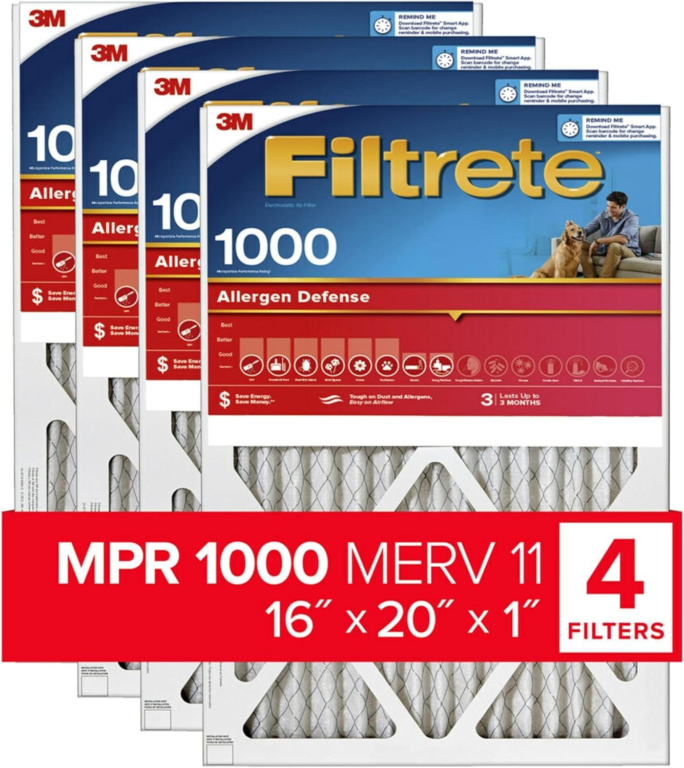 Filtrete 16x20x1 MPR 1000 Allergen Defense Air Filters, 4-Pack