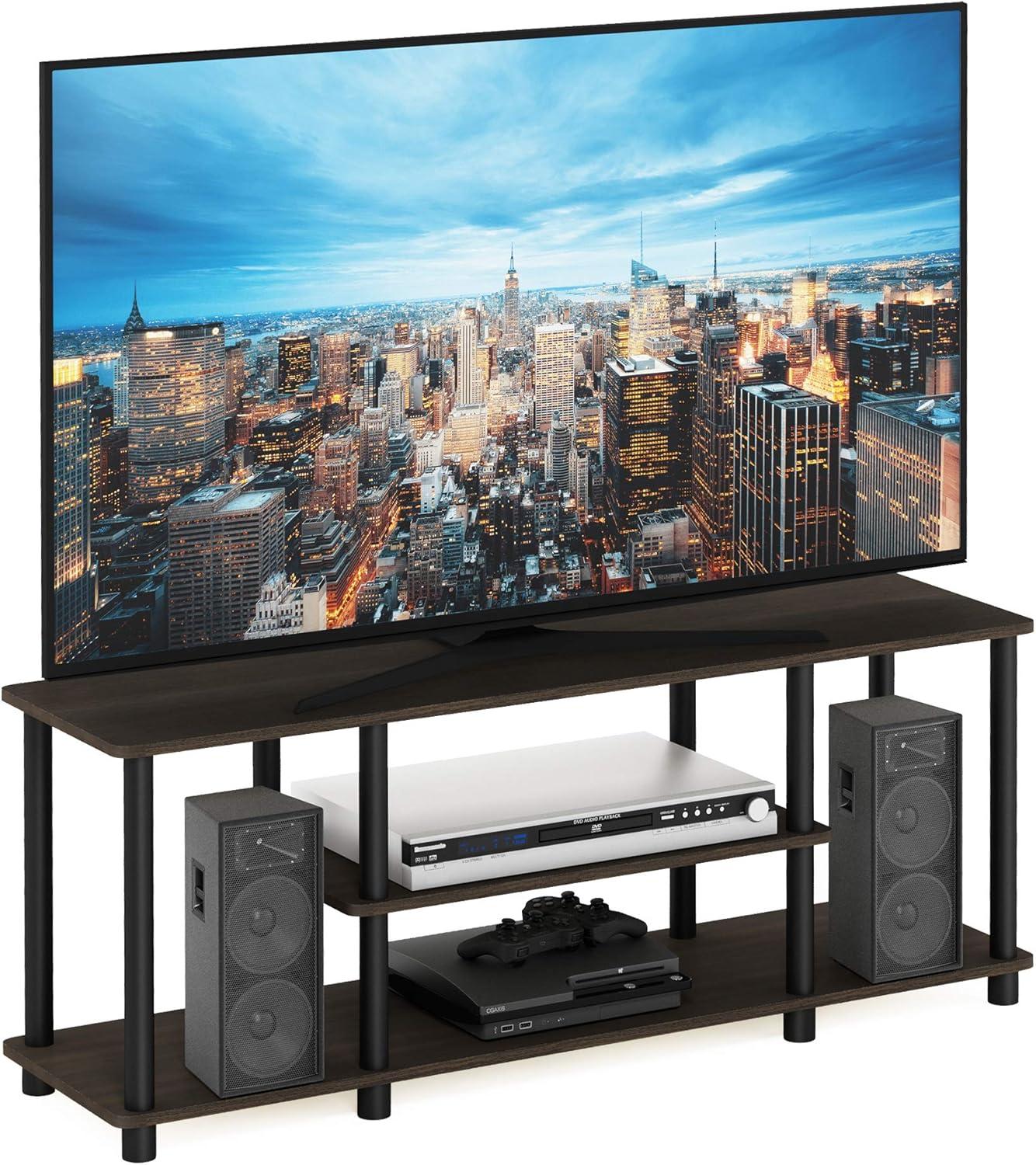 Furinno Turn-N-Tube Wood Entertainment TV Stand for TV up to 50" in Dark Brown