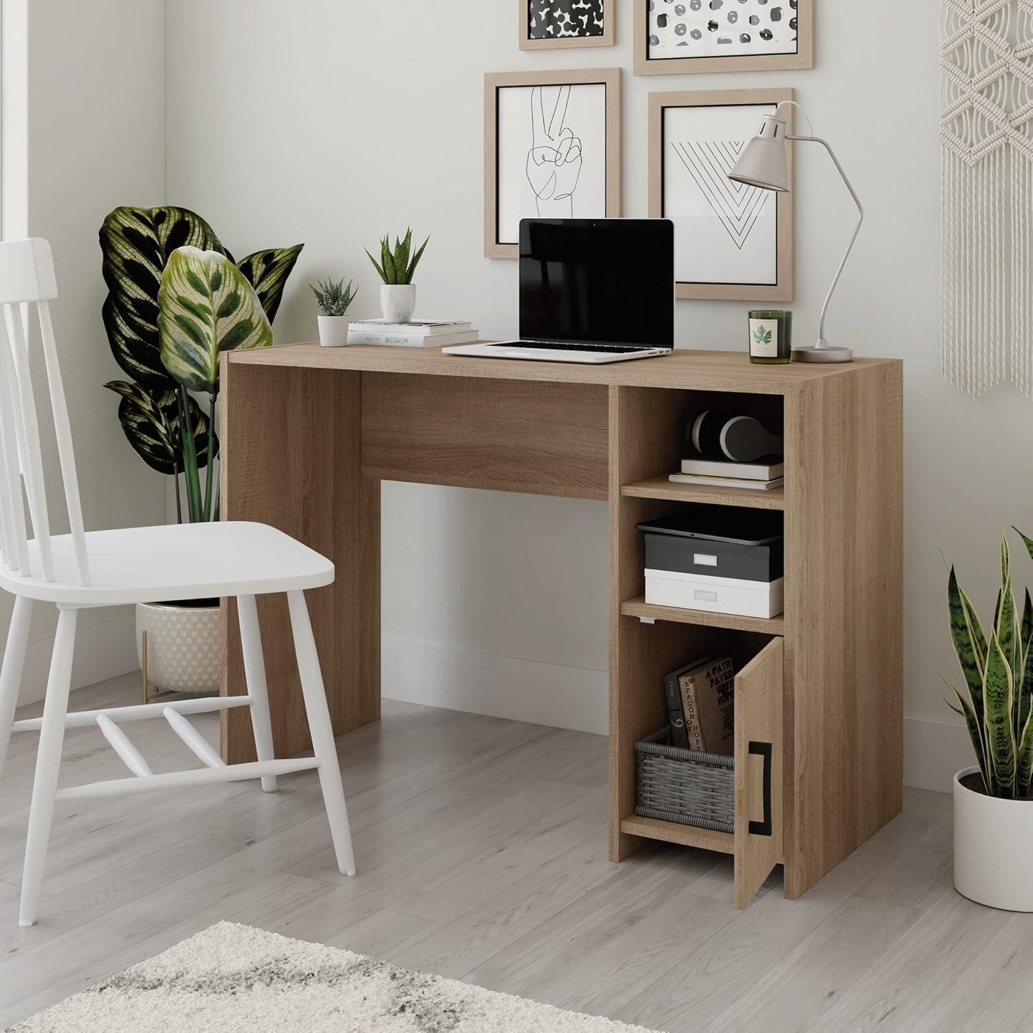 Summer Oak Finish Compact Wood Desk with Storage