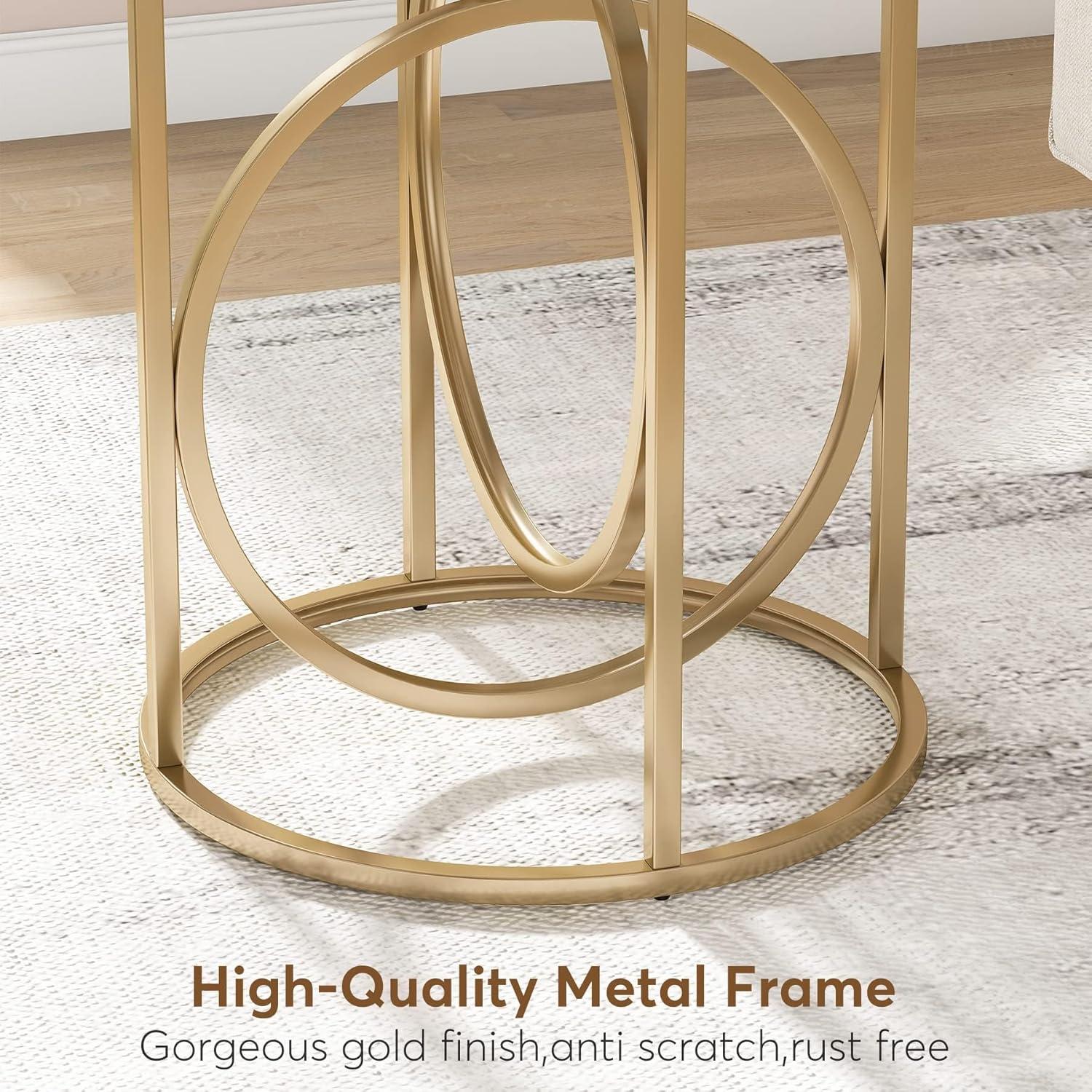 Tribesigns Morden Round End Table with Faux Marble White Top, 20" Sofa Side Table Coffee Table Cocktail Table with Unique Gold O-shaped Base for Living Room Bedroom