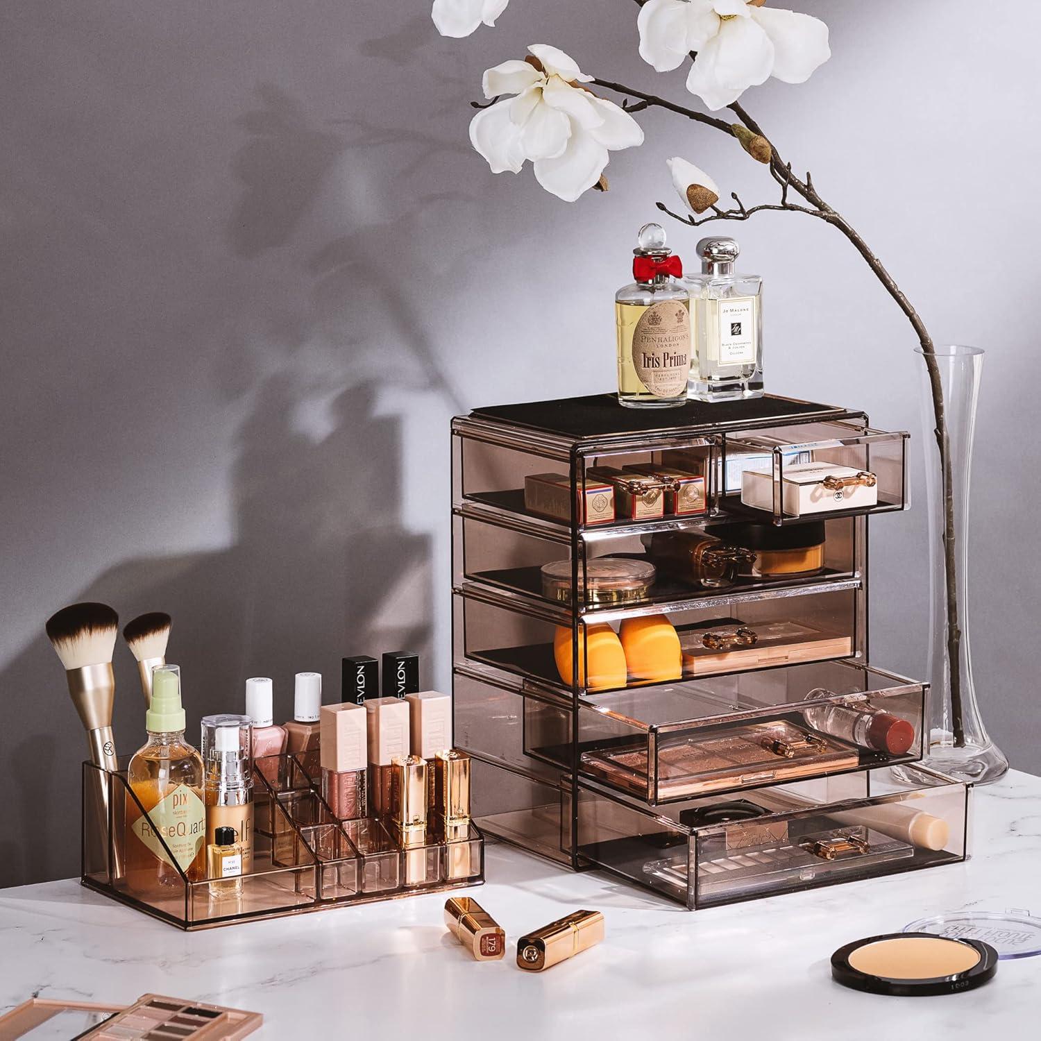 Sorbus Clear Makeup & Jewelry Organizer & Display (4 Large, 2 Small Drawers) Brown