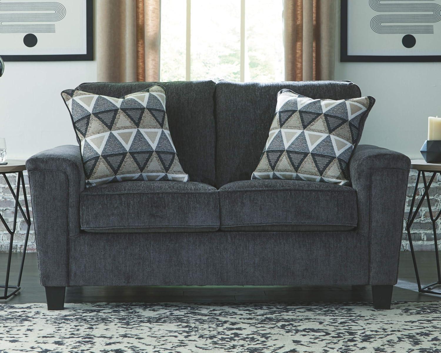 Gray Chenille Track Arm Loveseat with Removable Cushions