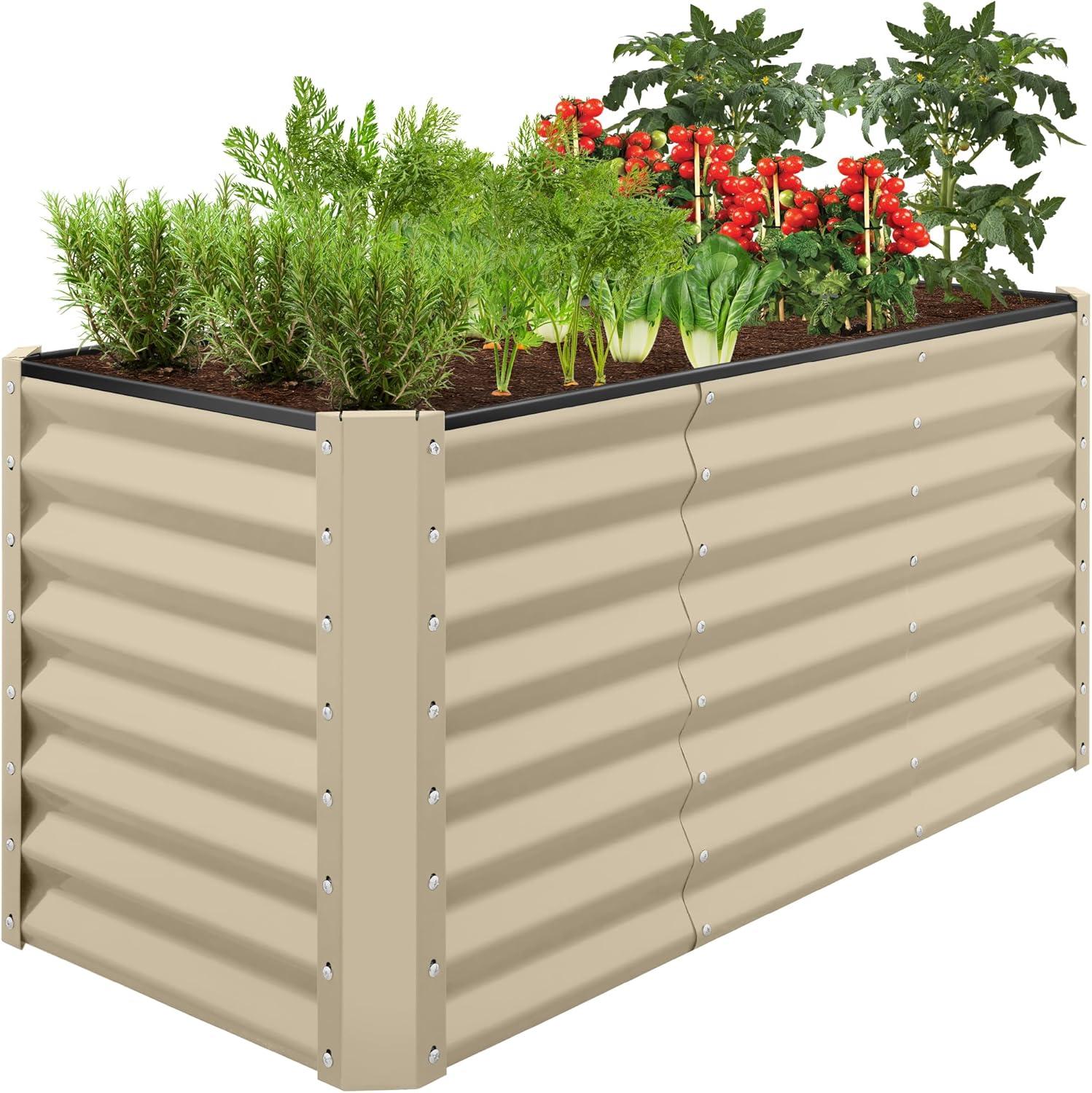 Best Choice Products 4x2x2ft Outdoor Metal Raised Garden Bed, Planter Box for Vegetables, Flowers, Herbs - Beige