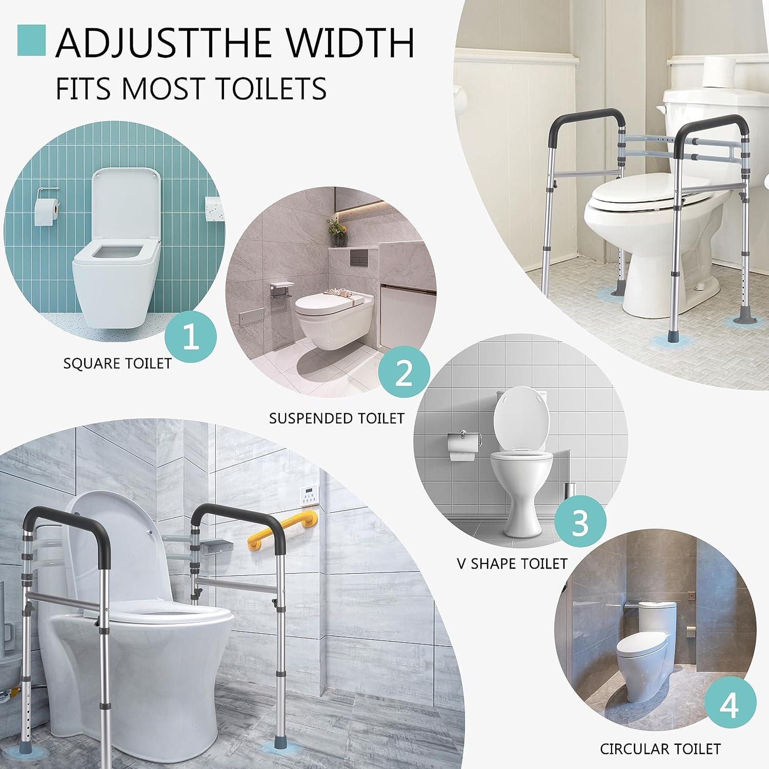 Adjustable Aluminum Toilet Safety Rails with Foam Handles