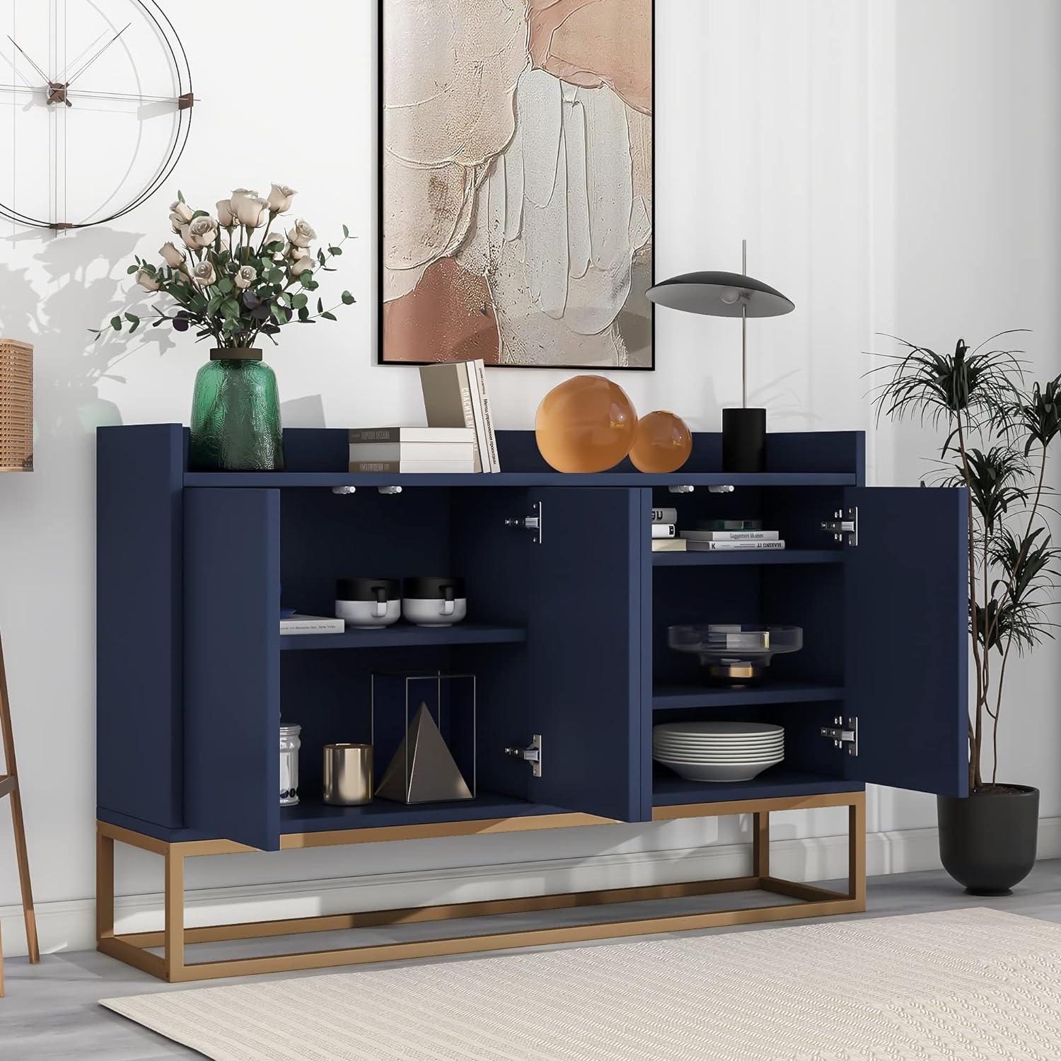 Navy Blue 47" Modern Sideboard with Metal Legs