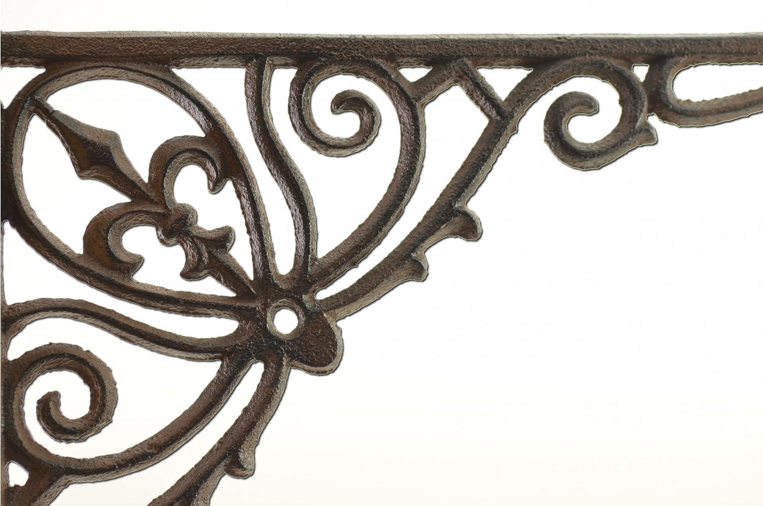 Cast Iron Plant Hanger - Ornate Fleur De Lis - Rust Brown Color - 12" Deep