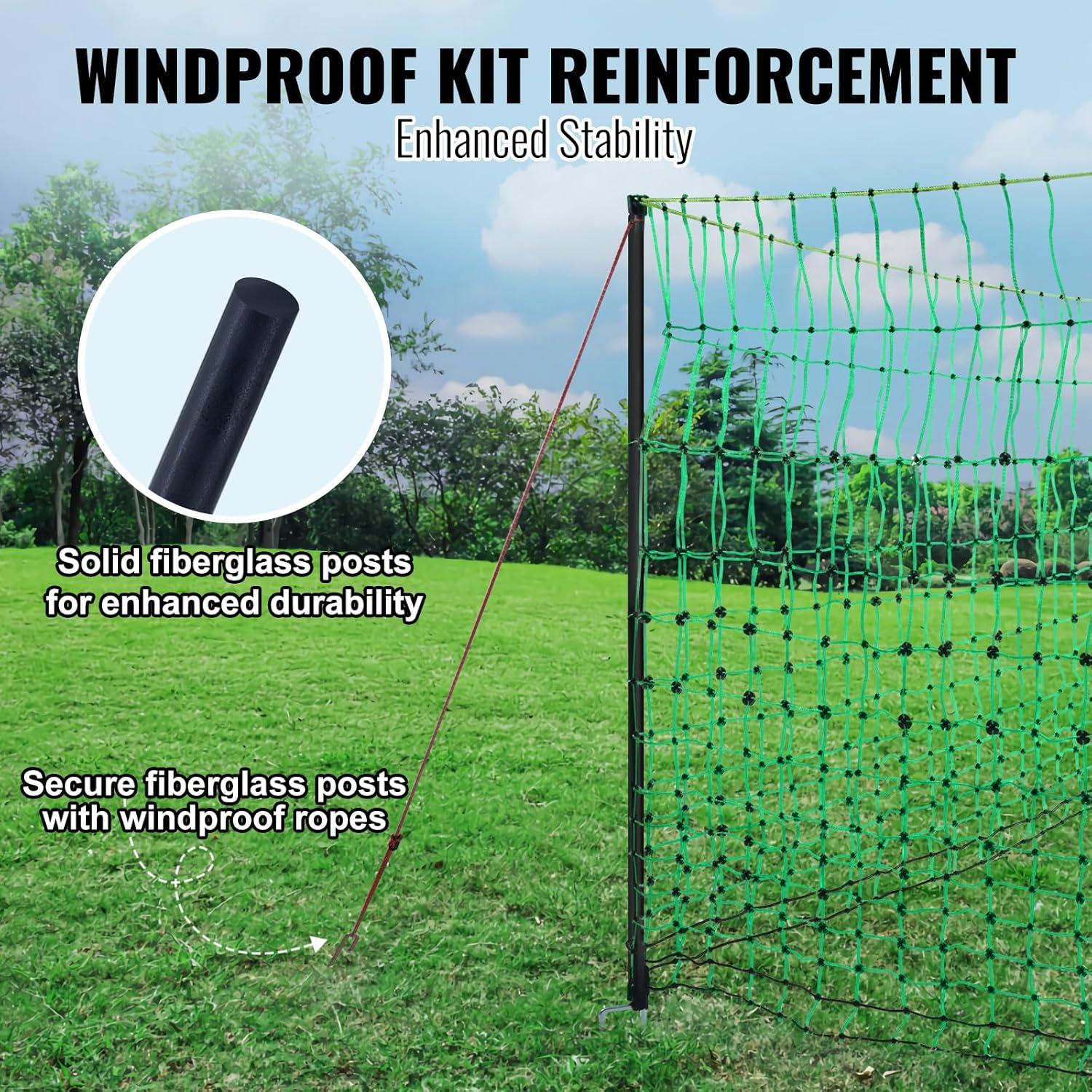 VEVOR Electric Fence Netting, 48" H x 100' L, PE Net Fencing Kit with Posts & Double-Spiked Stakes, Utility Portable Mesh for Chickens, Ducks, Geese, Rabbits, Used in Backyards, Farms, and Ranches