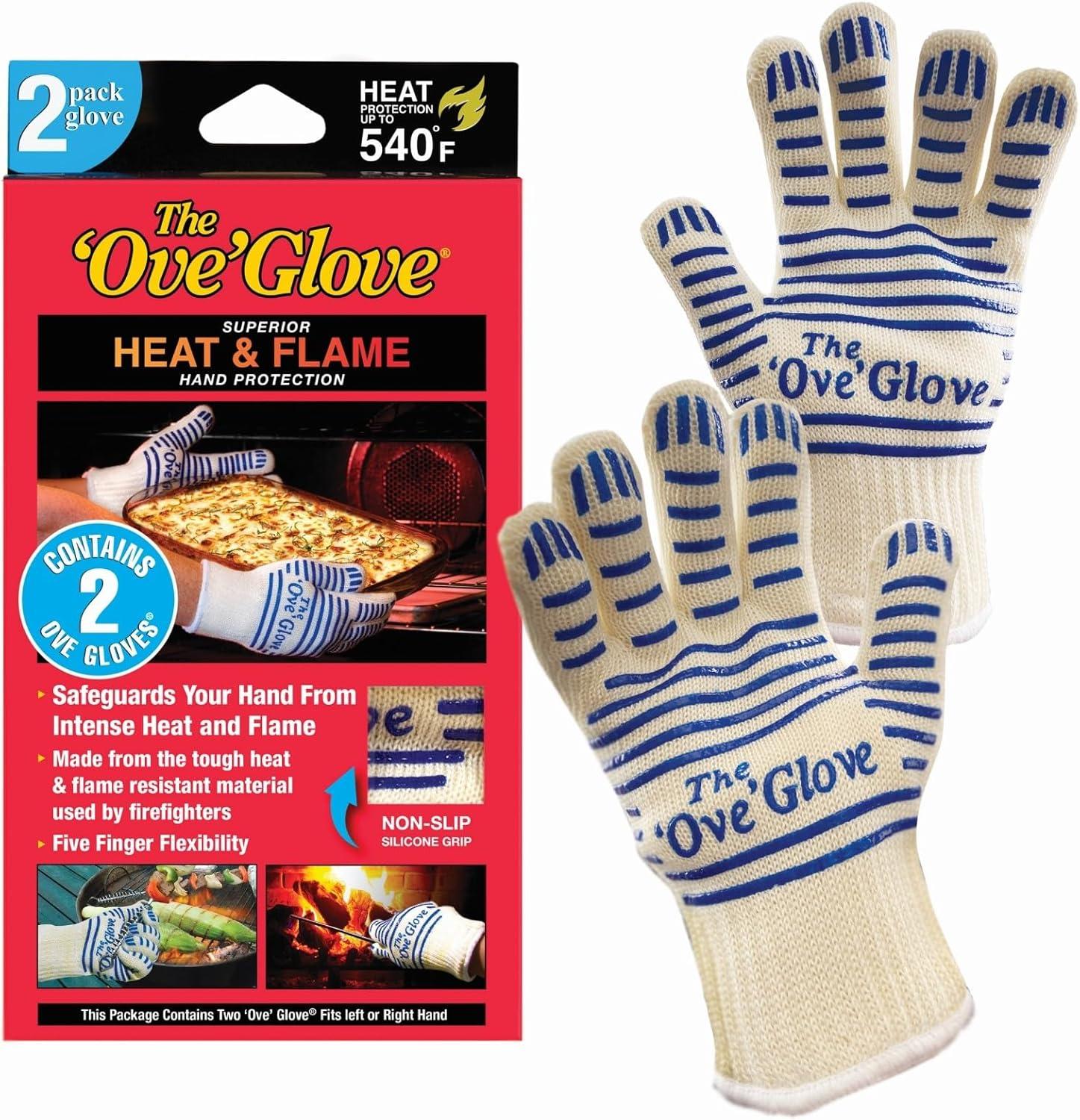 The 'Ove' Glove 2-Pack - Superior Hand Protection from Heat and Flame - yellow with blue silicon stripes