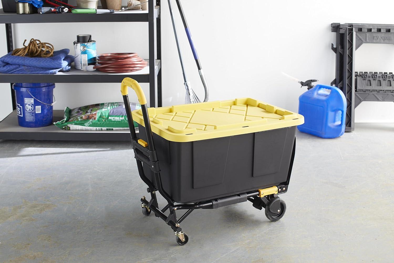 COSCO Compact 2-in-1 Folding Hand Truck and Rolling Cart with Extendable Handle, Black/Yellow