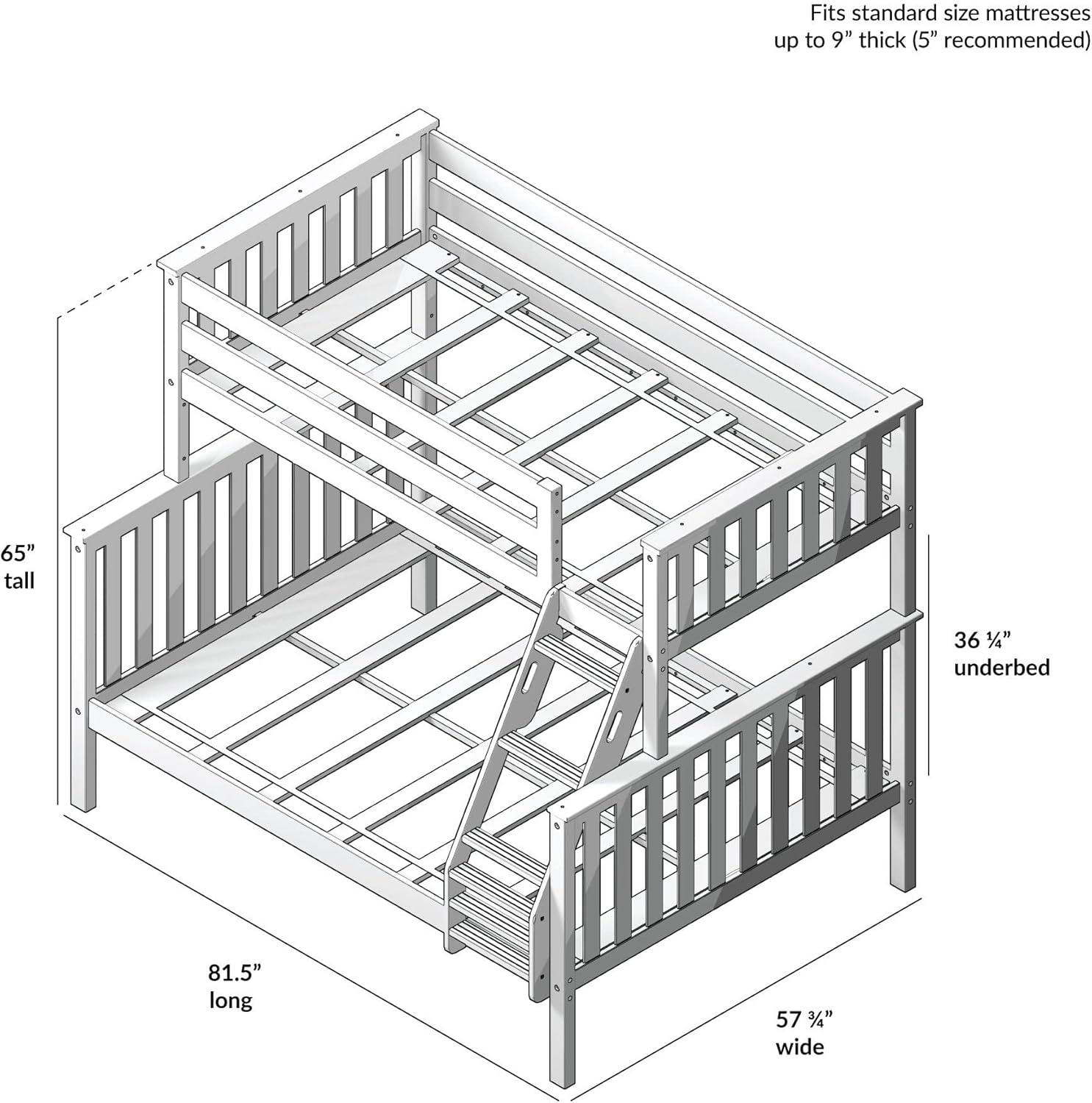 Plank+Beam Bunk Bed Twin over Full, Classic Adults Bunk Beds Solid Wood, No Box Spring Needed