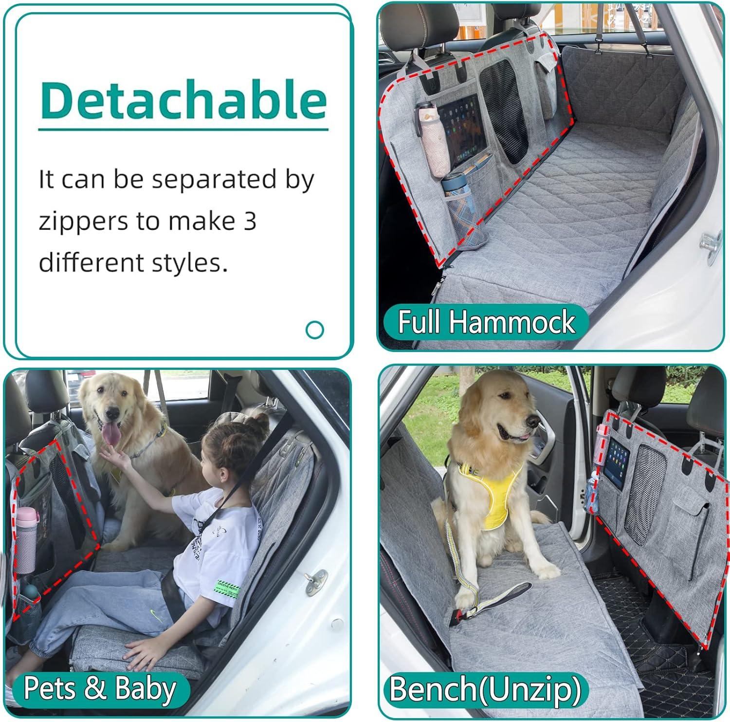 Gray Waterproof Dog Car Hammock with Mesh Window