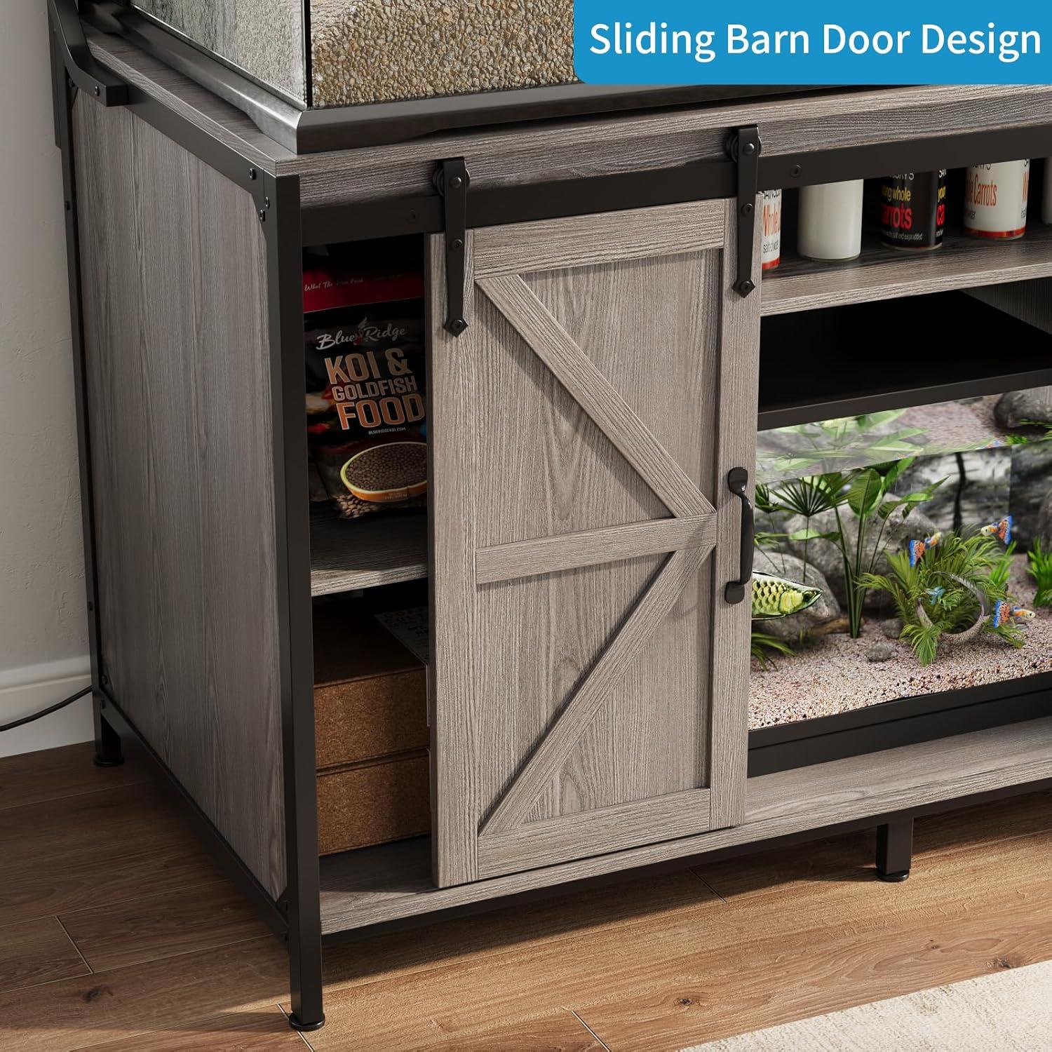 Gracie Oaks Siems Heavy Duty Aquarium Stand with Storage Cabinet, Farmhouse Reptile Tank Stand with Power Outlet, 48" X 24" Tabletop Fits up to 120 Gallon Bearded Dragon Tank, Fish Tank Turtle Terrarium Stand