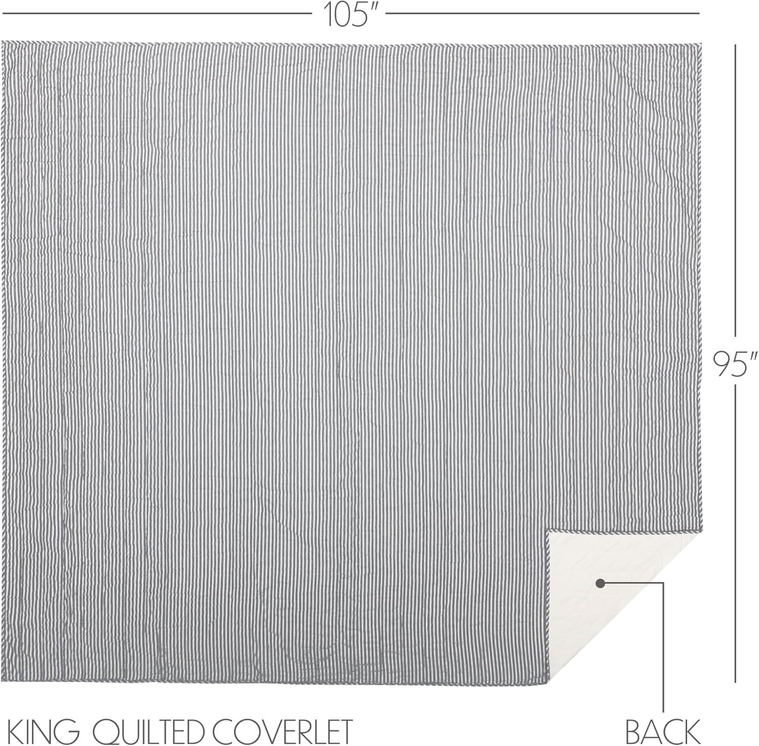 VHC Brands Sawyer Mill Ticking Striped Cotton Farmhouse Pre-Washed King Bedding Accessory, Quilt 105x95, Blue Denim