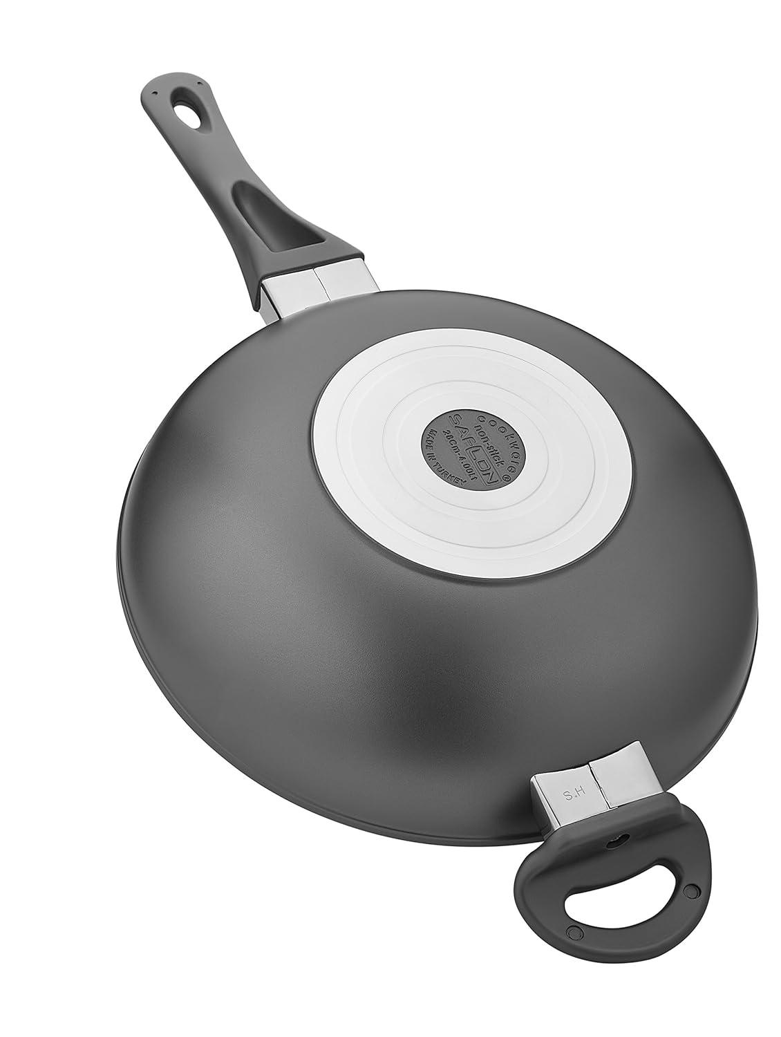 Titanium Nonstick 11 Inch Wok and Stir Fry Pan with Glass Lid Forged Aluminum with PFOA Free Scratch Resistant (Gray)