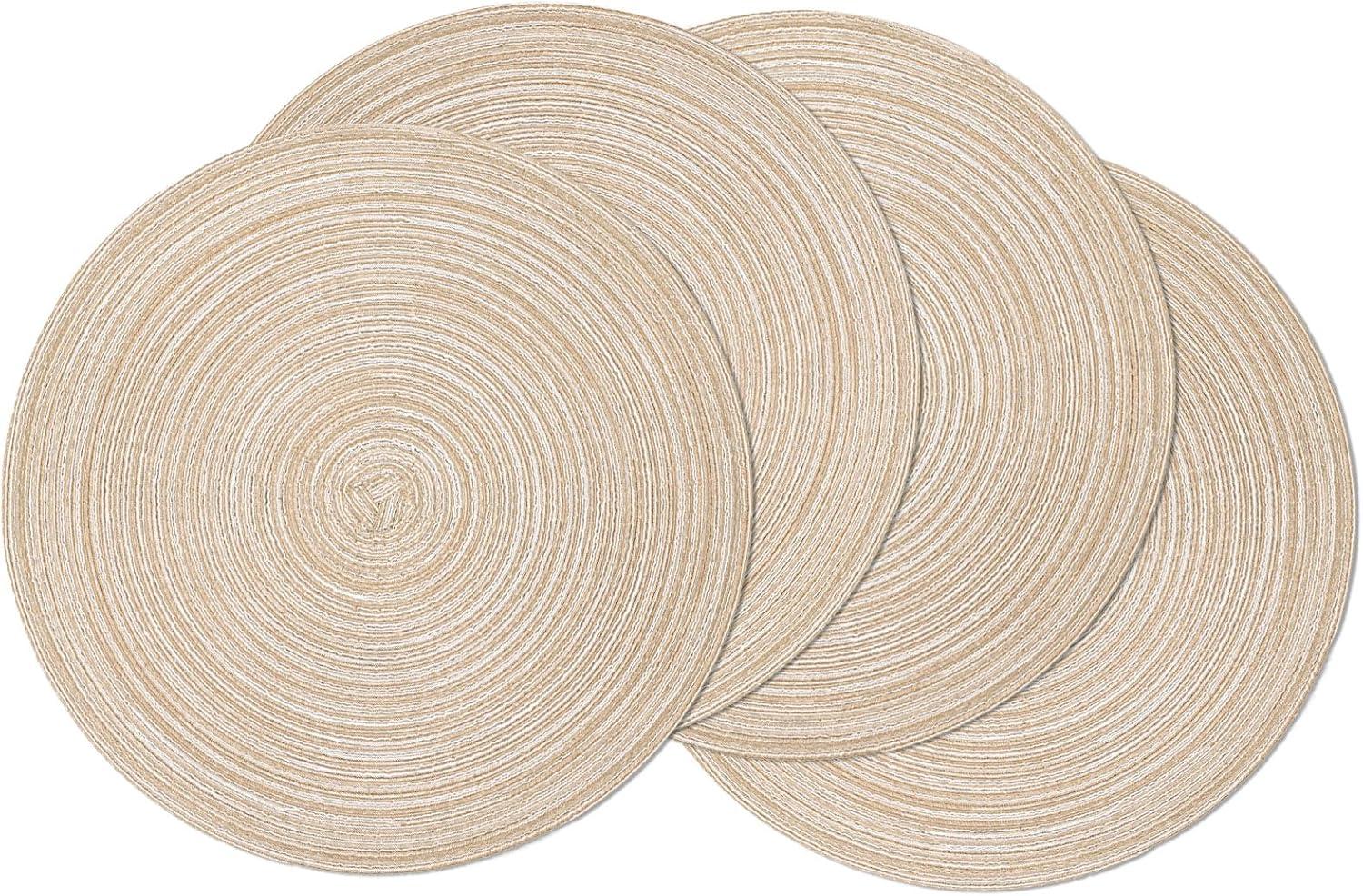 Asija Placemats,Round Cotton Braided Table Place Mats Braided Coaster Placemas Non-Slip Table Mats Placemats Set of 4 for in door Dining Kitchen Table Washable 15 inch
