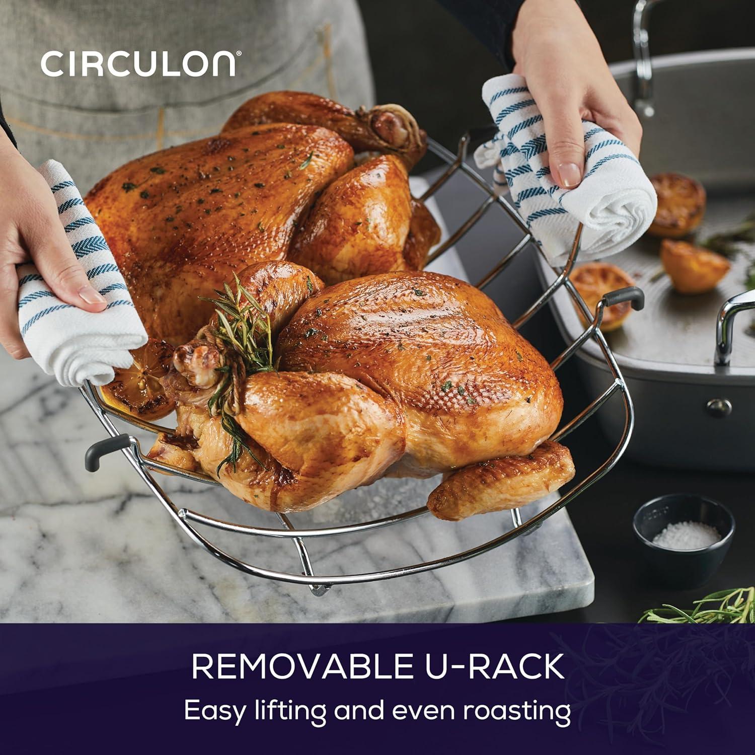 Circulon Bakeware Nonstick Roasting Pan / Roaster with Rack, 17-Inch x 13-Inch, Gray