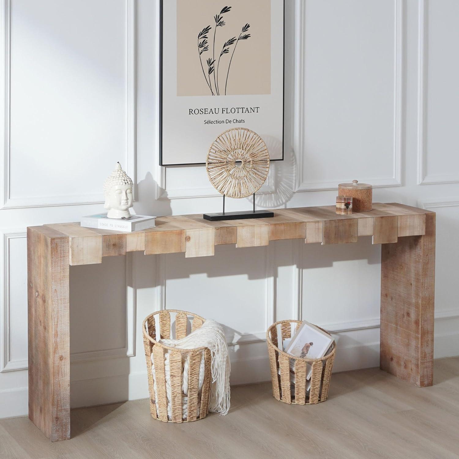 71" Rustic Wooden Console Table with Step-Block Design, Mid Century Modern Sofa Table Behind Couch, Farmhouse Wood Entryway Table for Living Room, Entrance