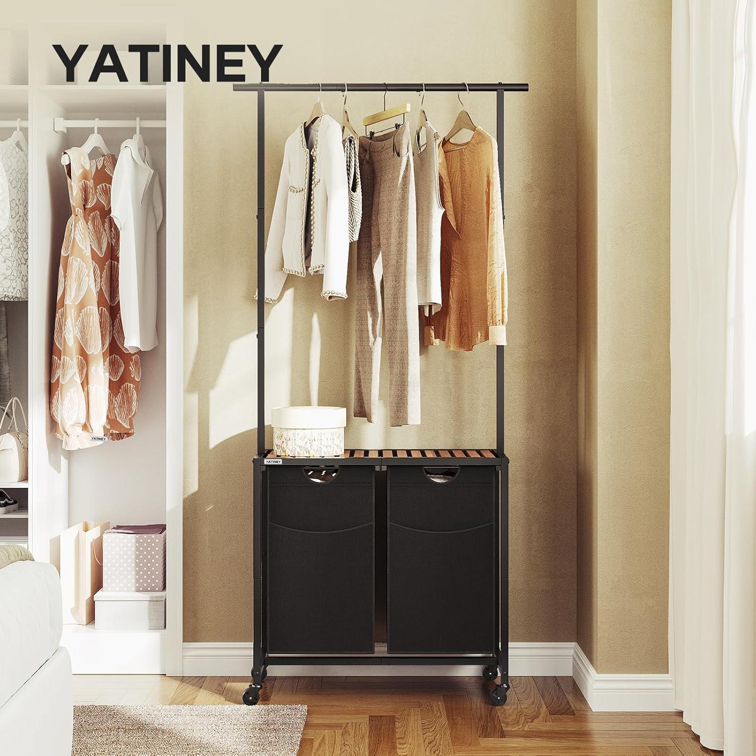 Laundry Sorter, Laundry Hamper with Hanging Rack, Laundry Sorter 2 Section, Laundry Basket with Wheels, Hampers for Laundry, Laundry Basket Organizer for Laundry Room, Rustic Brown LS27BR