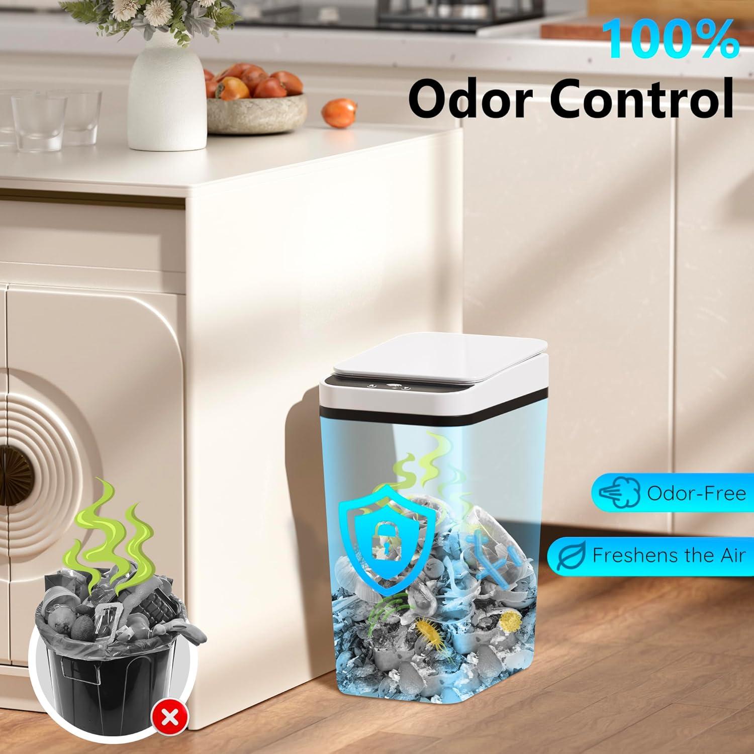 VQJTCVLY 2Pack Bathroom Small Trash Can with Lid, 2.6 Gallon Touchless Automatic Garbage Can Slim Waterproof Motion Sensor Smart Trash Bin for Bedroom, Office, Kitchen, Living Room (White)