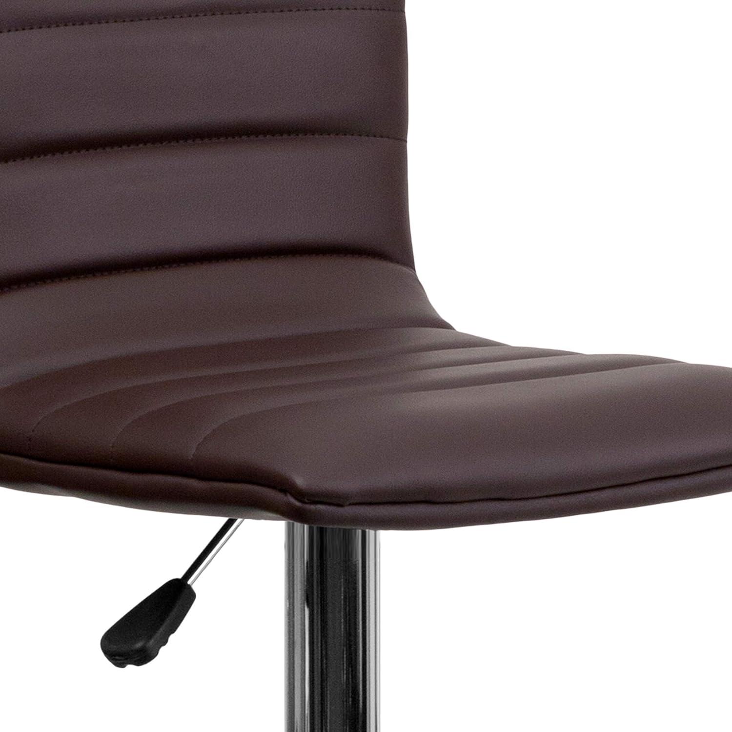 Flash Furniture Modern Brown Vinyl Adjustable Bar Stool with Back, Counter Height Swivel Stool with Chrome Pedestal Base