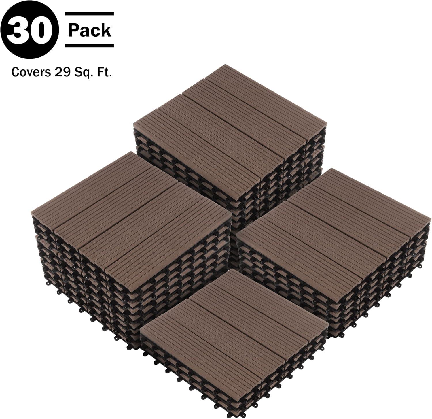 Pure Garden 11.63" x 11.63" Interlocking Deck Tile - Patio Tiles (Set of 30)