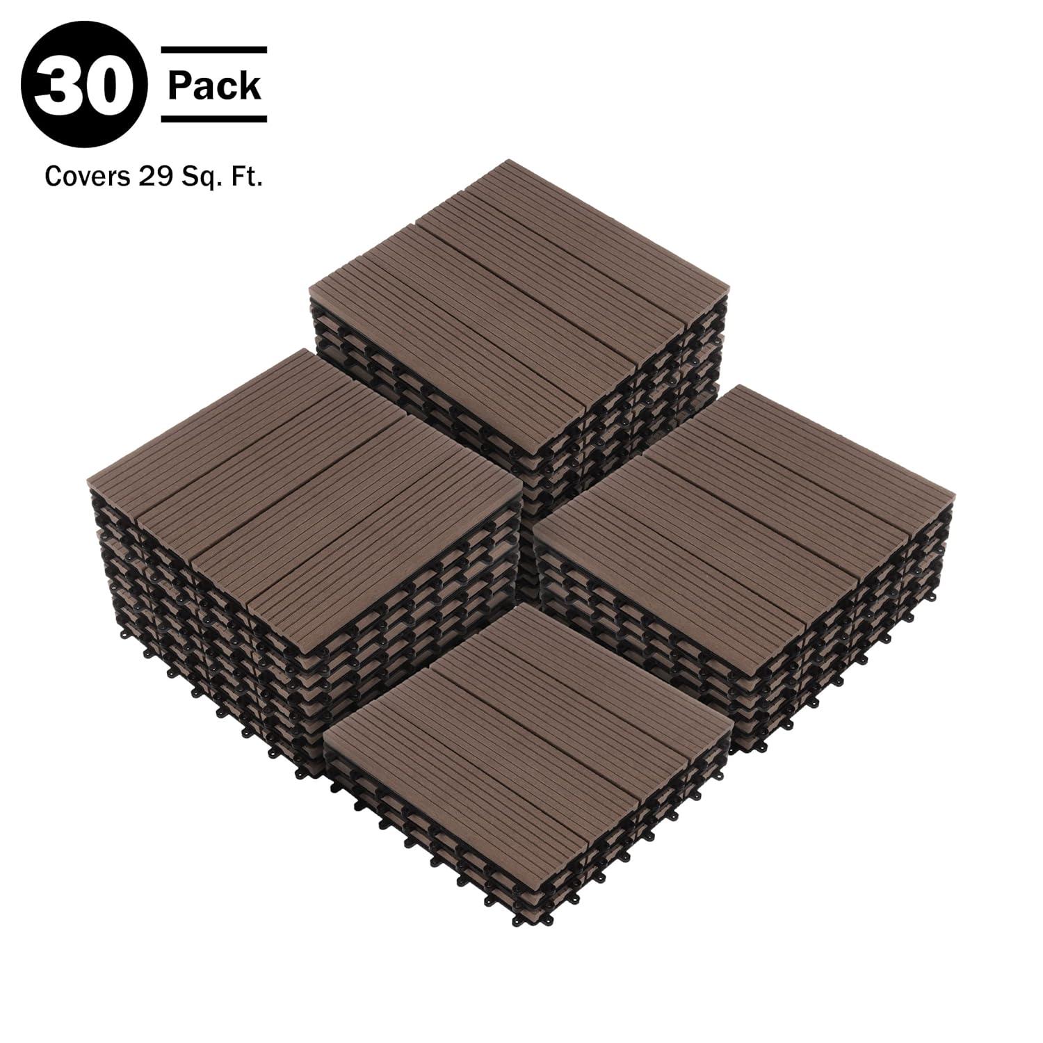 Pure Garden 11.63" x 11.63" Interlocking Deck Tile - Patio Tiles (Set of 30)