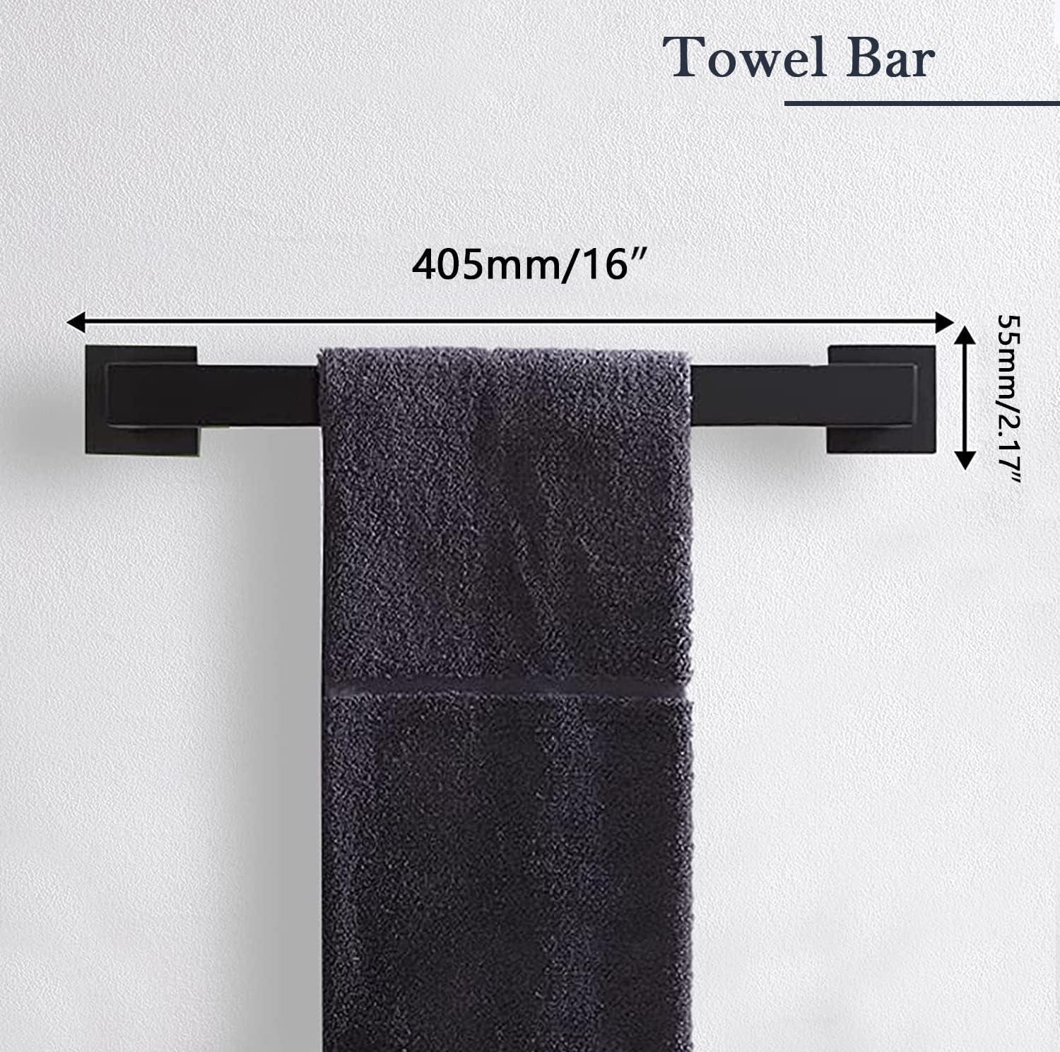 Bathroom Hardware Set,Frsuoak 5-Pieces Matte Black Bathroom Hardware Accessories Set, SUS304 Stainless Steel Bath Towel Bar Set, Towel Racks for Bathroom Wall Mounted