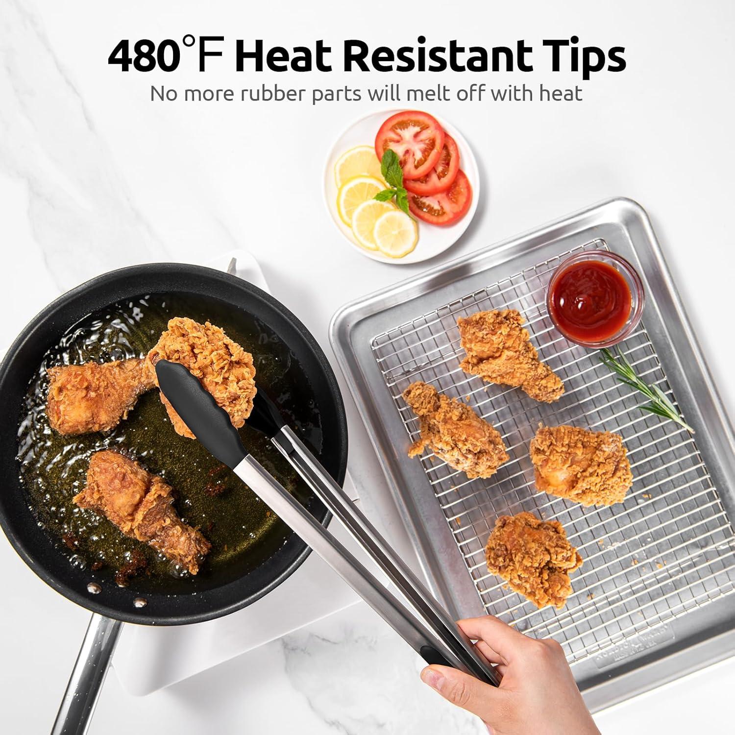 Black 16" Silicone and Stainless Steel Heat Resistant Kitchen Tongs