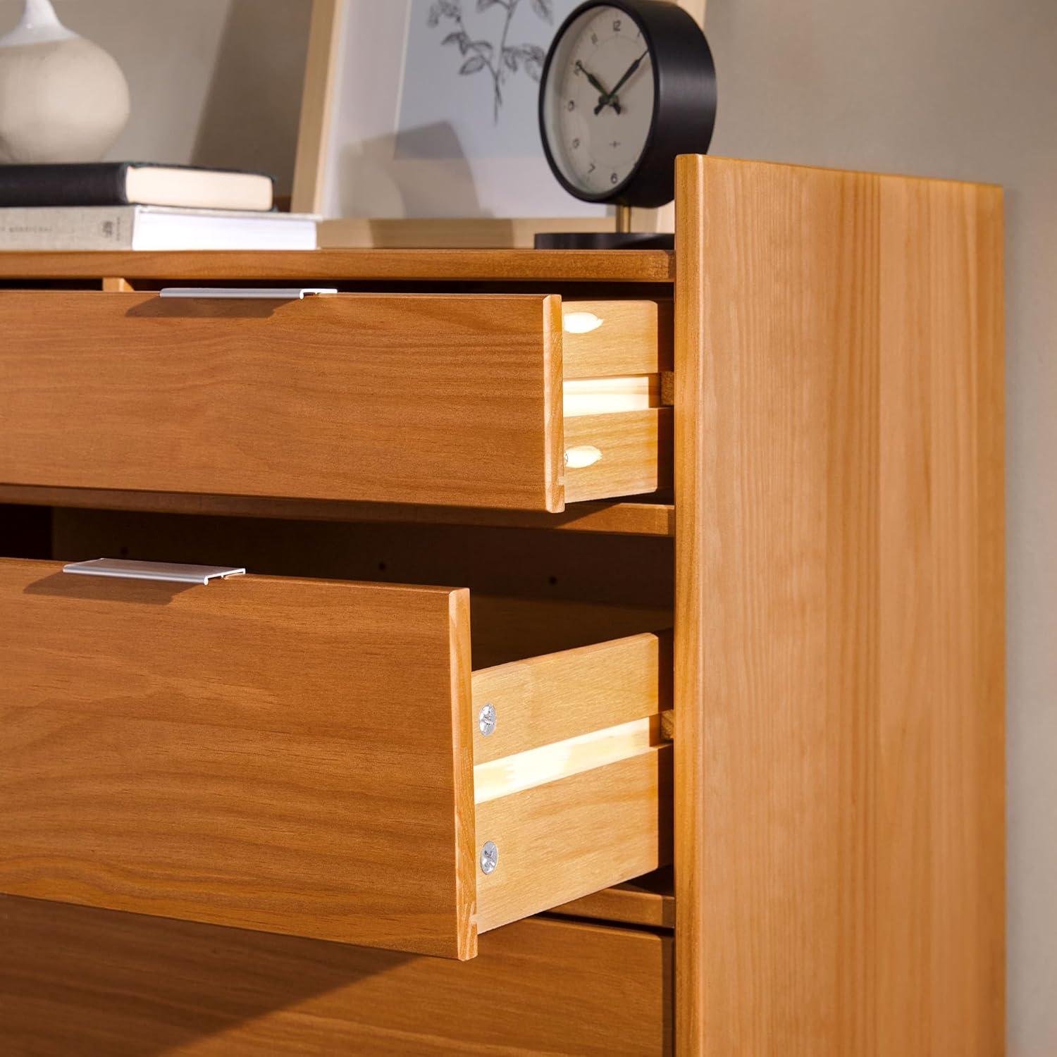 Caramel Solid Wood Mid-Century Modern 6-Drawer Tall Dresser