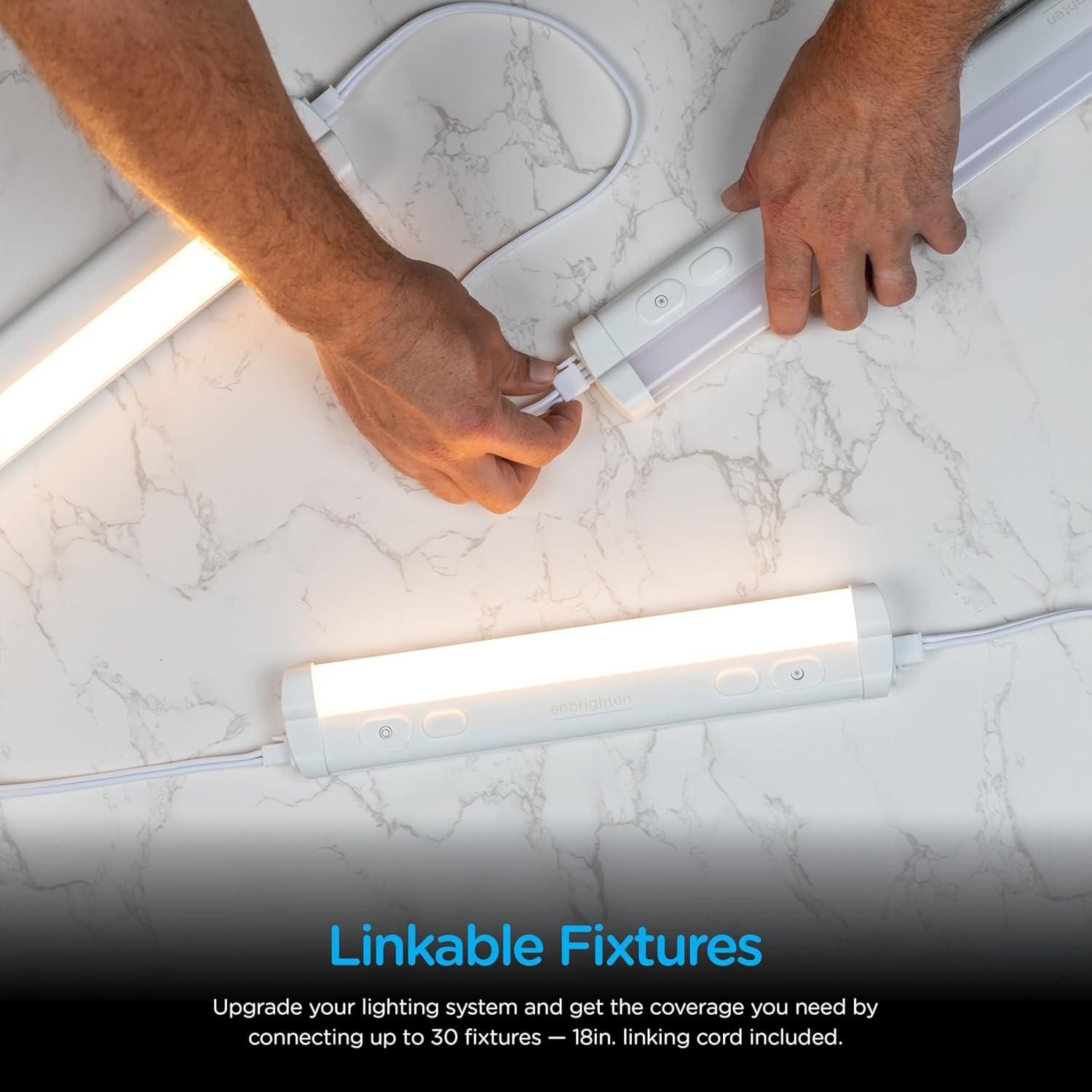 Enbrighten 12 inch Plug-in Under Cabinet Lights, 855 Lumens, Five White Settings from (2700K-6500K), Full Range Dimmable, One-Touch Sync Control, Linkable Under Counter Lights for Kitchen 82783-T1