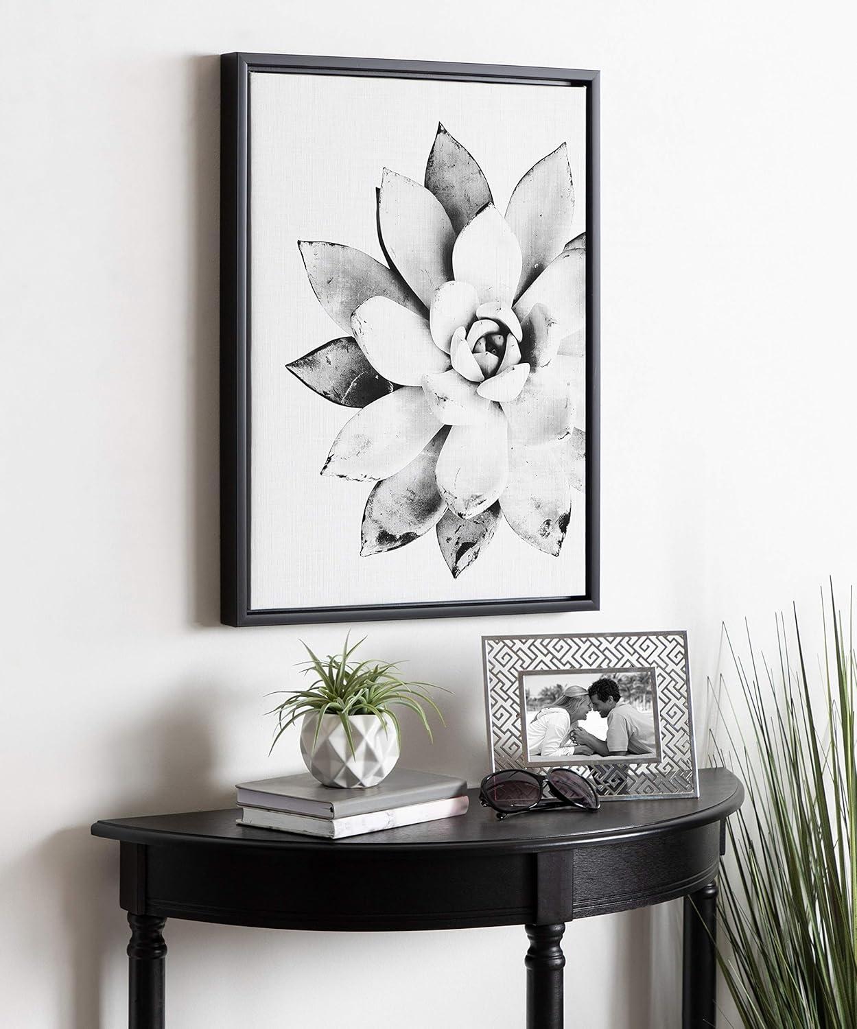 Kate and Laurel Sylvie Black and White Modern Succulent Print Framed Canvas Wall Art by Simon Te Tai, 18x24 Black