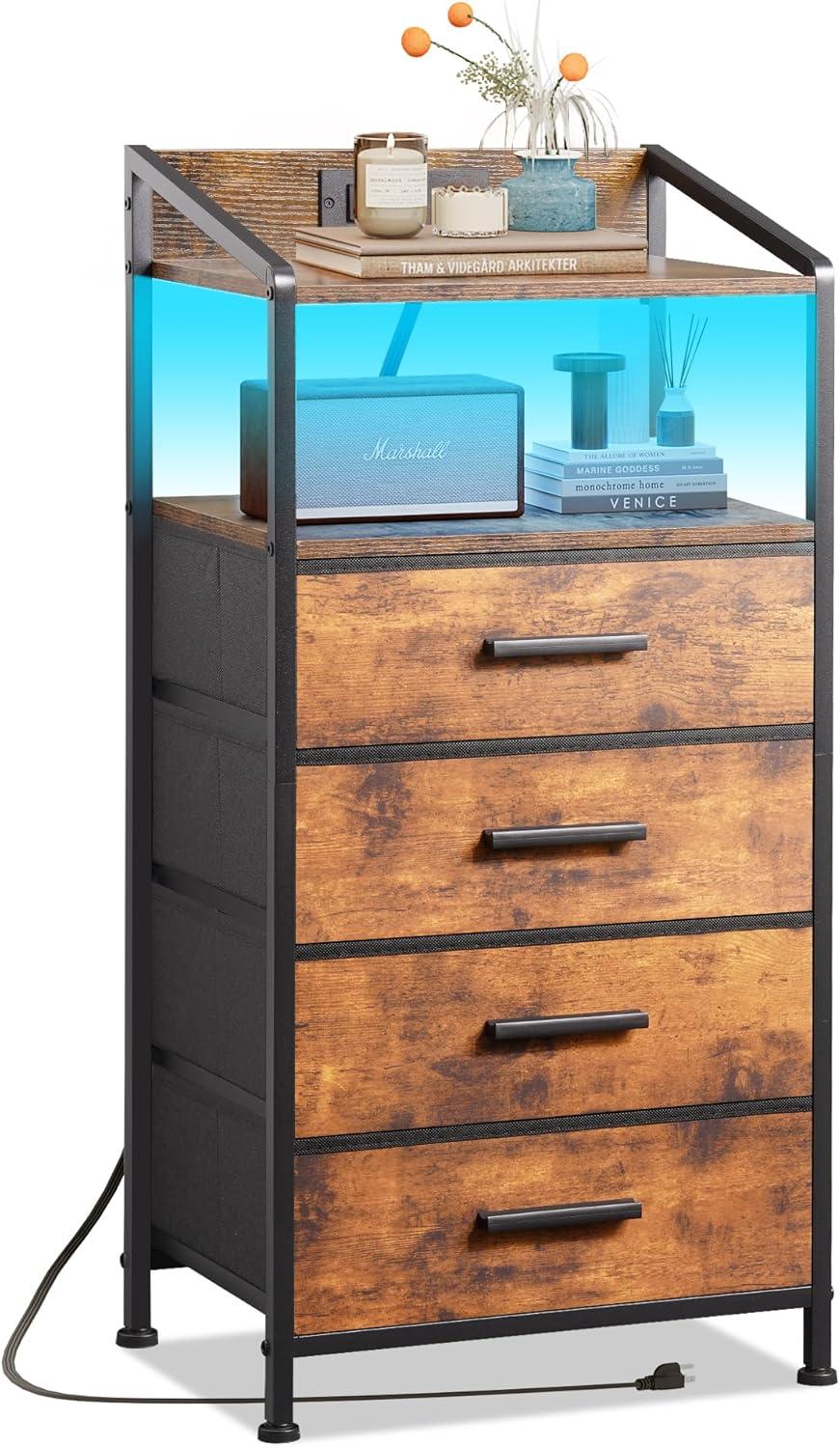 Nightstand Drawer Dresser, Vertical Side Table with Fabric Drawers 3-drawer