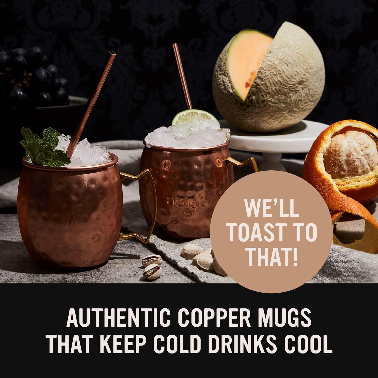 Kitchen Science Moscow Mule Copper Mugs 16 Ounce Set of 6 mugs with 6 Straws and Jigger Set, with amazing Ayurvedic benefits, Perfect Gift Set for your Friends and Family