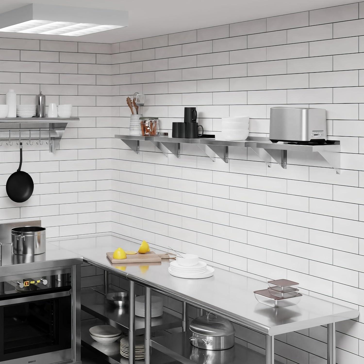 16" Stainless Steel Wall Shelf with Square Edge