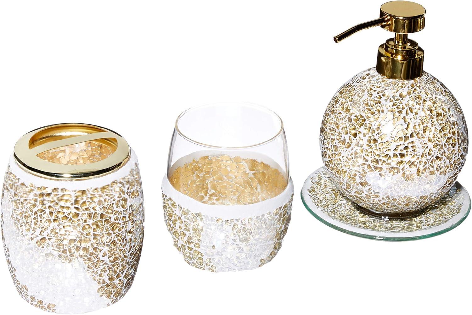 LIVN CO. 4-Piece Crackle Glass Bathroom Accessory Set