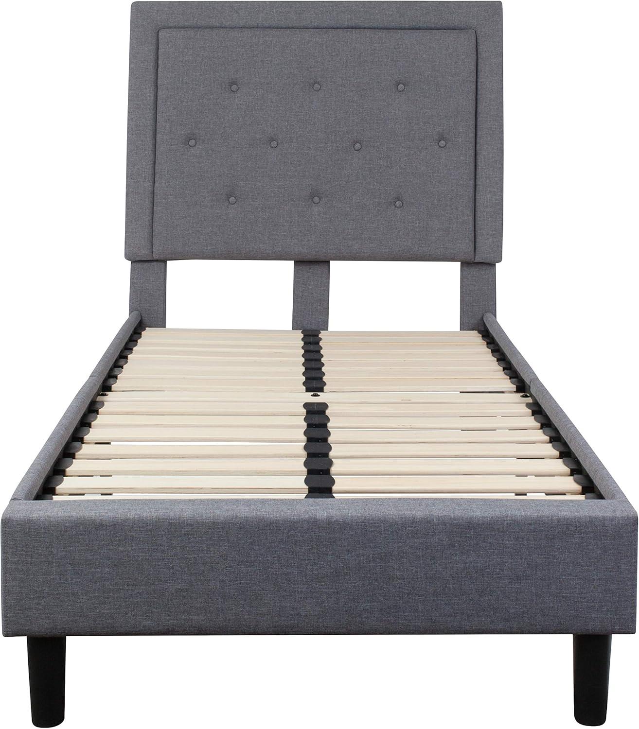 Flash Furniture Roxbury Twin Size Tufted Upholstered Platform Bed in Light Gray Fabric